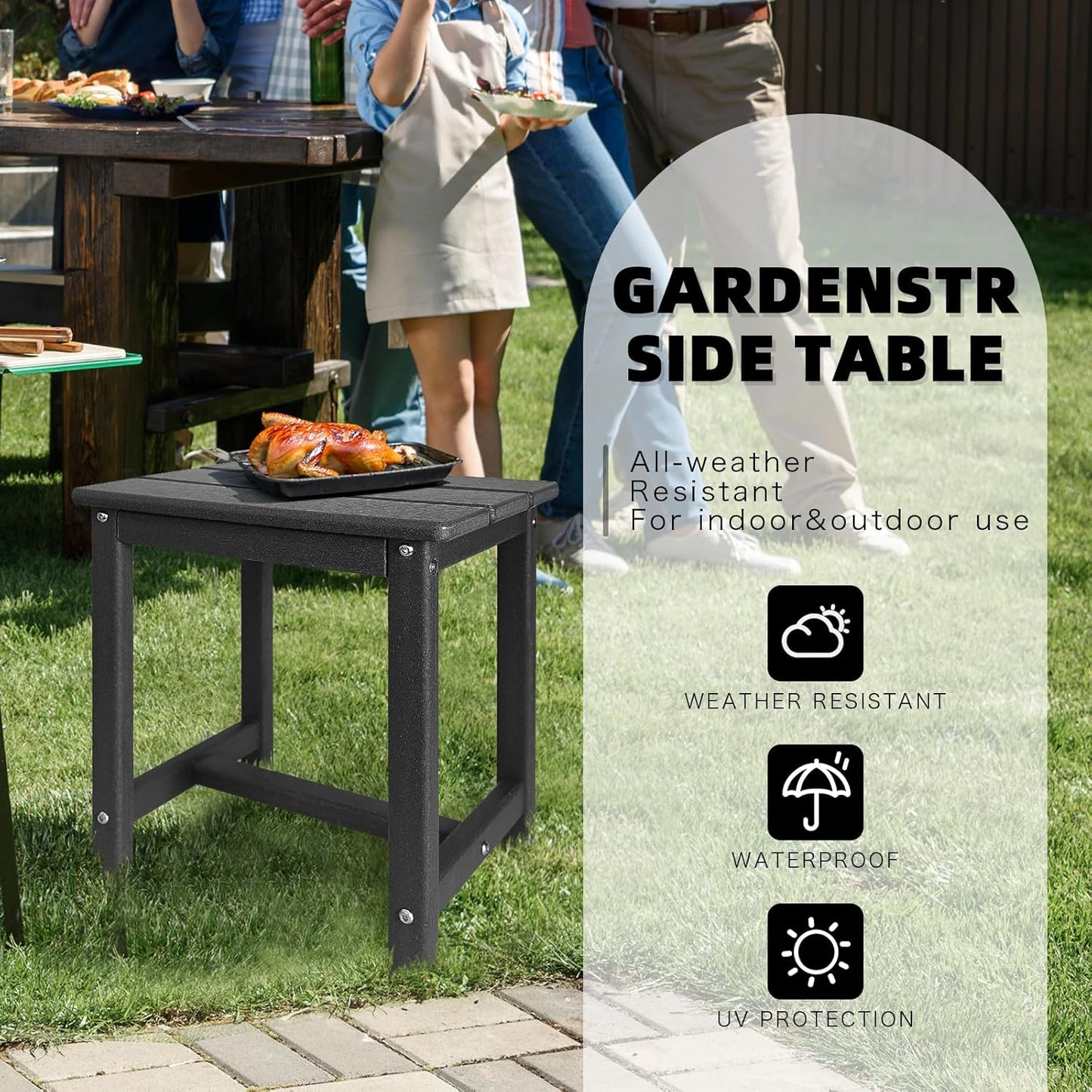 Adirondack Square Side Table,one-Tier Outdoor end Table, Patio Side Table for Pool,Porch,Backyard,Relaxing Companion (Black)
