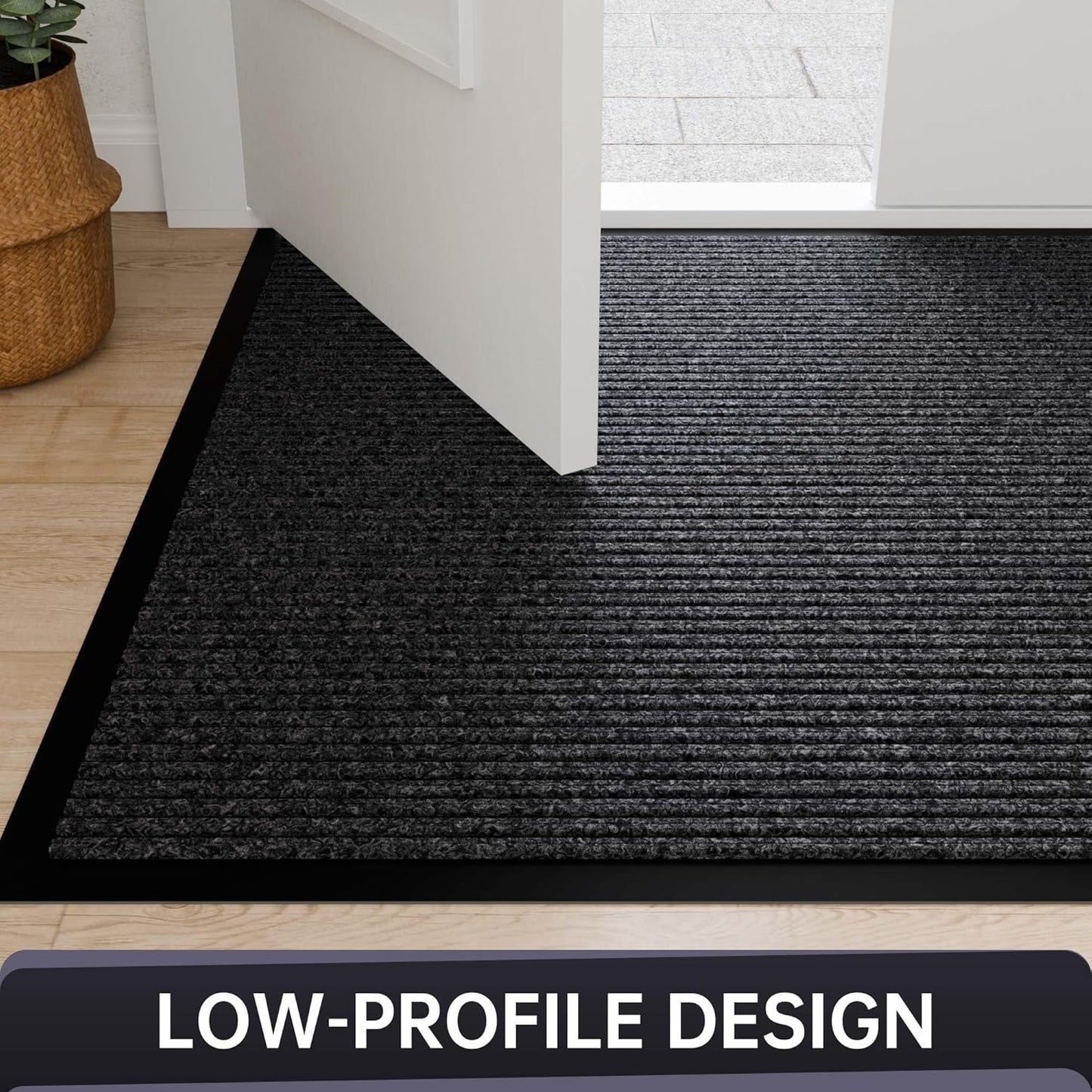 Front Door Mat, Heavy Duty Indoor Outdoor Entrance Door Mat, 72" x 24" Commercial Door Mats for Entryway, Durable Non-Slip Rubber Backing, Low-Profile Welcome Mats for Entry, Gray