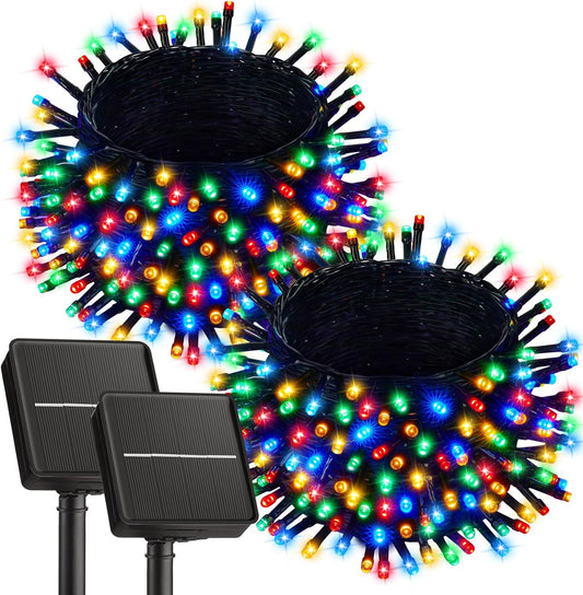 Brightown 2 Pack Solar String Lights Outdoor, Each 46Ft 120 LED Solar String Lights for Outside with 8 Modes, IP65 Waterproof Solar Outdoor Lights for Patio Garden Christmas Decorations, Multicolor