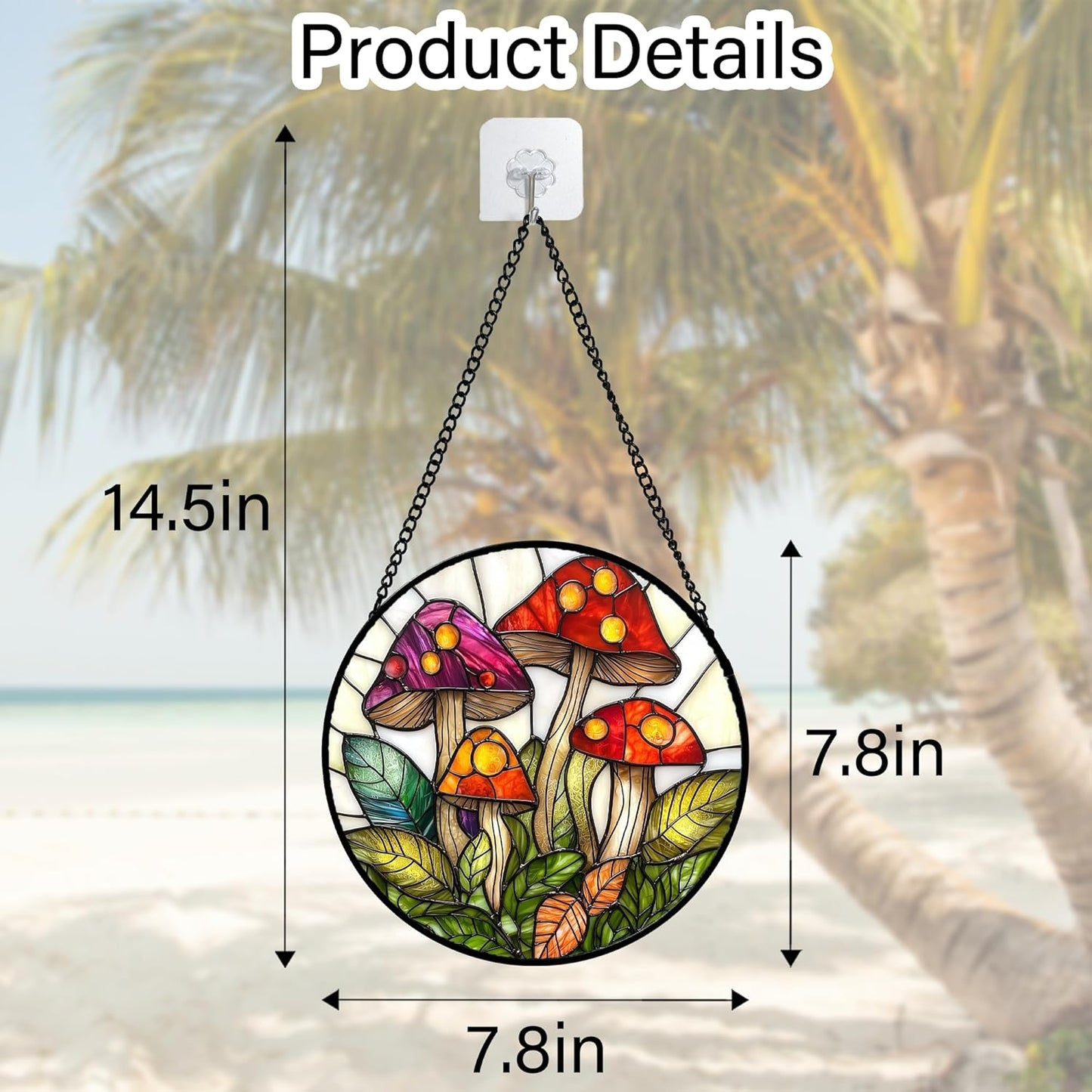 Stained Glass Window Hanging, Mushroom Leaves Suncatcher for Doors Home Sun Catchers Decoration and Christmas, Mother's Day Birthday Gifts for Women, Men, and Mom 7.8 in