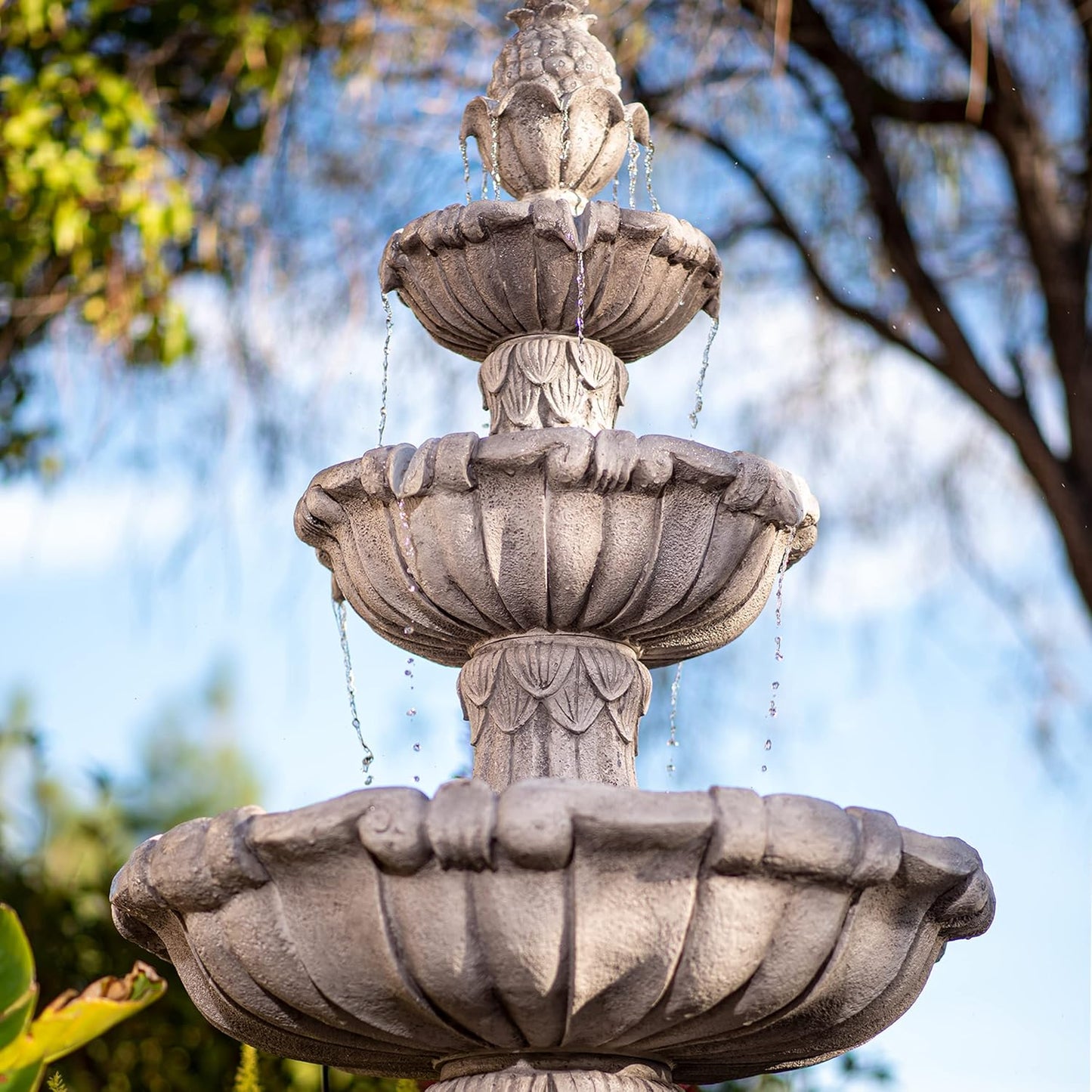 XBrand 58.3" 3-Tier Outdoor Water Fountain – Freestanding Classic Leaf Design with Bird Bath, Pump & Large Water Capacity – Garden, Yard, Lawn, or Patio Décor
