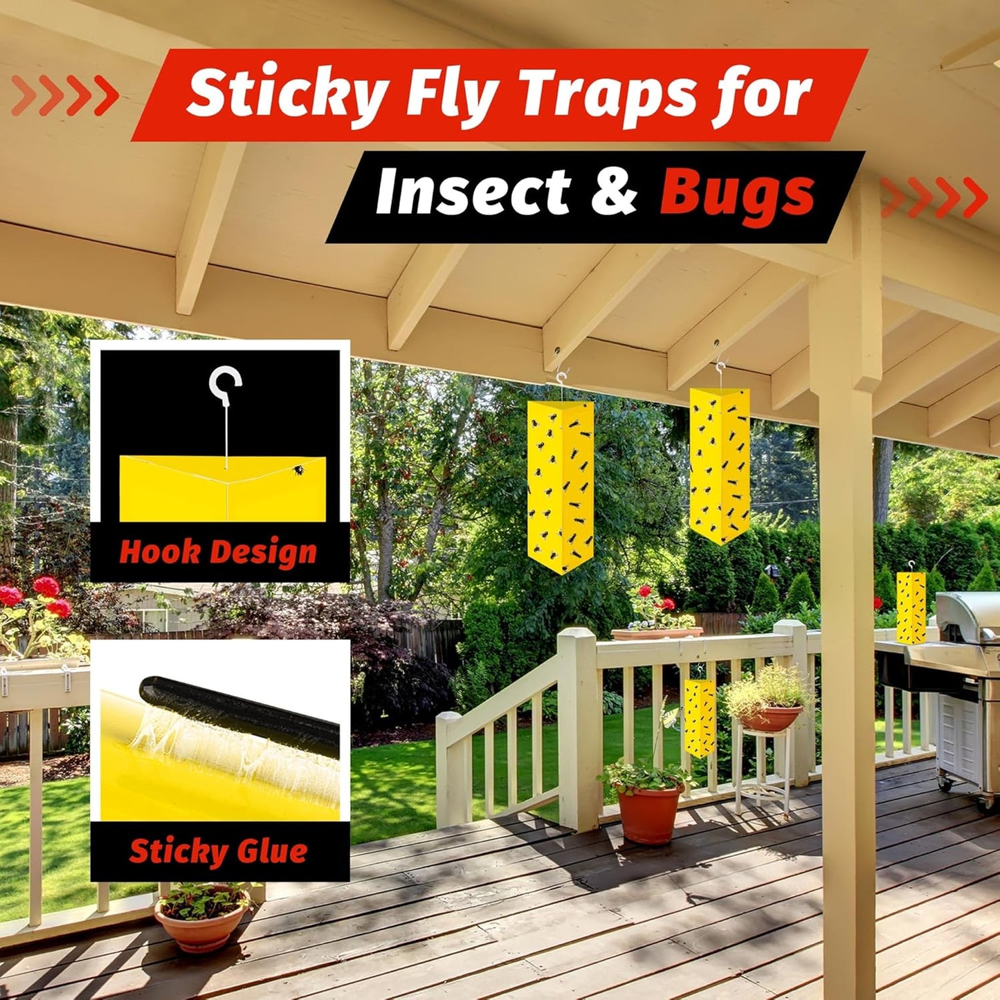 LULUCATCH Fly Glue Trap, 6 Pack Adhesive Fly Traps, Gnat Traps Sticky Bug Catcher, Non-Toxic Odorless Yellow Sticky Trap Indoor for Flies, Moths, Mosquitoes, Flea, for Garage, Barn, Greenhouse & Room