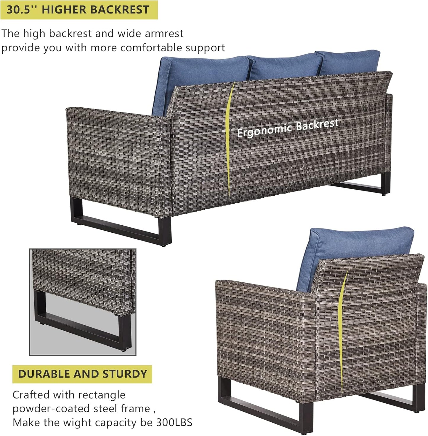HUMMUH 8 Piece Patio Furniture Set All Weather Wicker Outdoor Sectional Sofa with Patio Chairs,Patio Swivel Glider Chairs Ottomans Coffee Table for Porch,Garden,Backyard