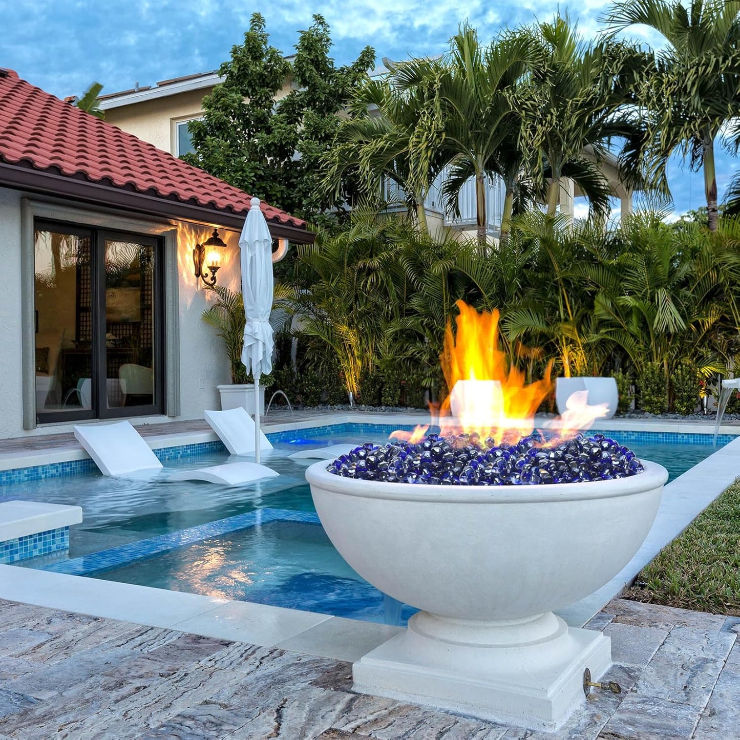 Fire Glass for Propane Fire Pit, Fireplace and Outdoor Decoration, Cobalt Blue Firepit Rocks 20 Pounds, High Luster 1 Inch Diamond Glass Beads