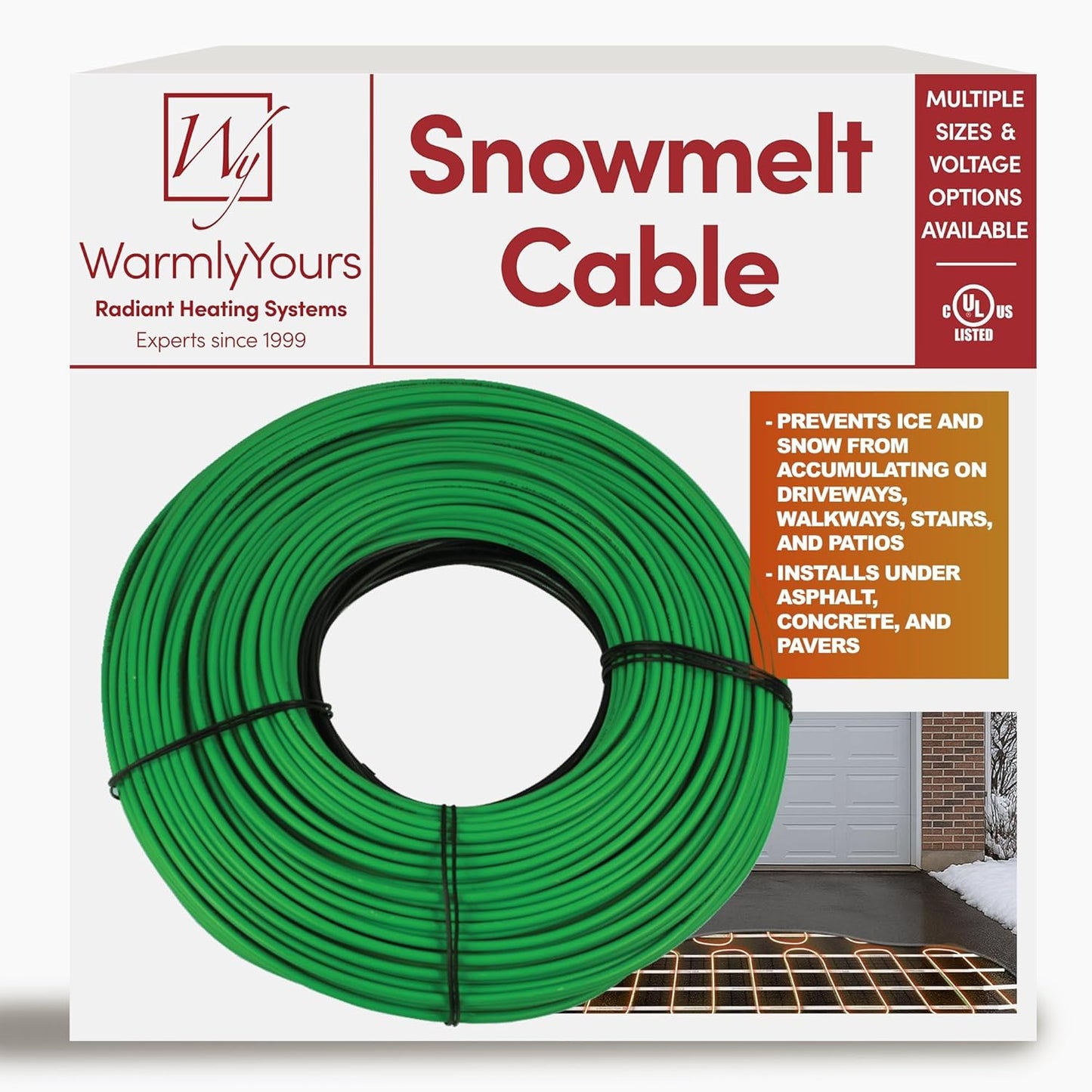 Electric Snow and Ice Melting Underground Cable 128 feet, Covers 42 sqft at up to 38 Watts/sqft, 240V – Radiant Heated Driveways, Walkways, Stairs – Installs Under Concrete, Asphalt, or Pavers