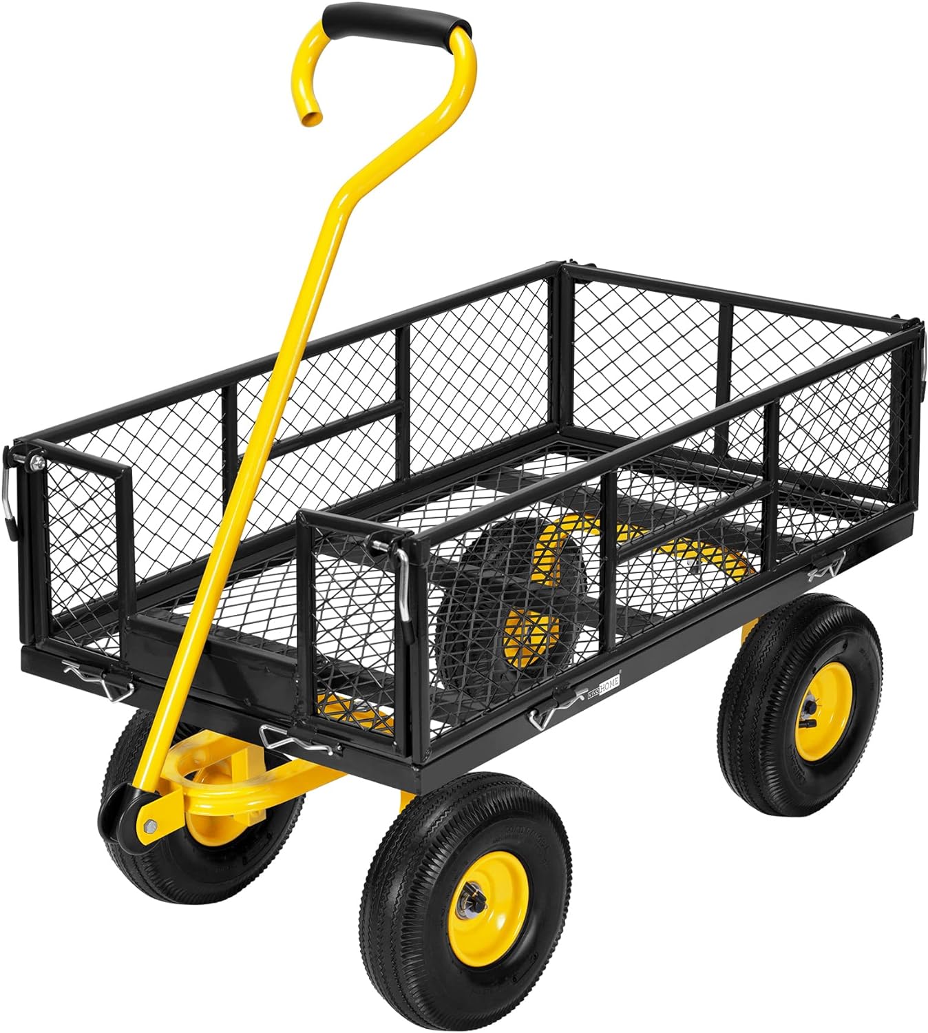 VIVOHOME Heavy Duty 880 Lbs Capacity Mesh Steel Garden Cart Folding Utility Wagon with Removable Sides and 4.10/3.50-4" Wheels 10 inch Tire (Black)