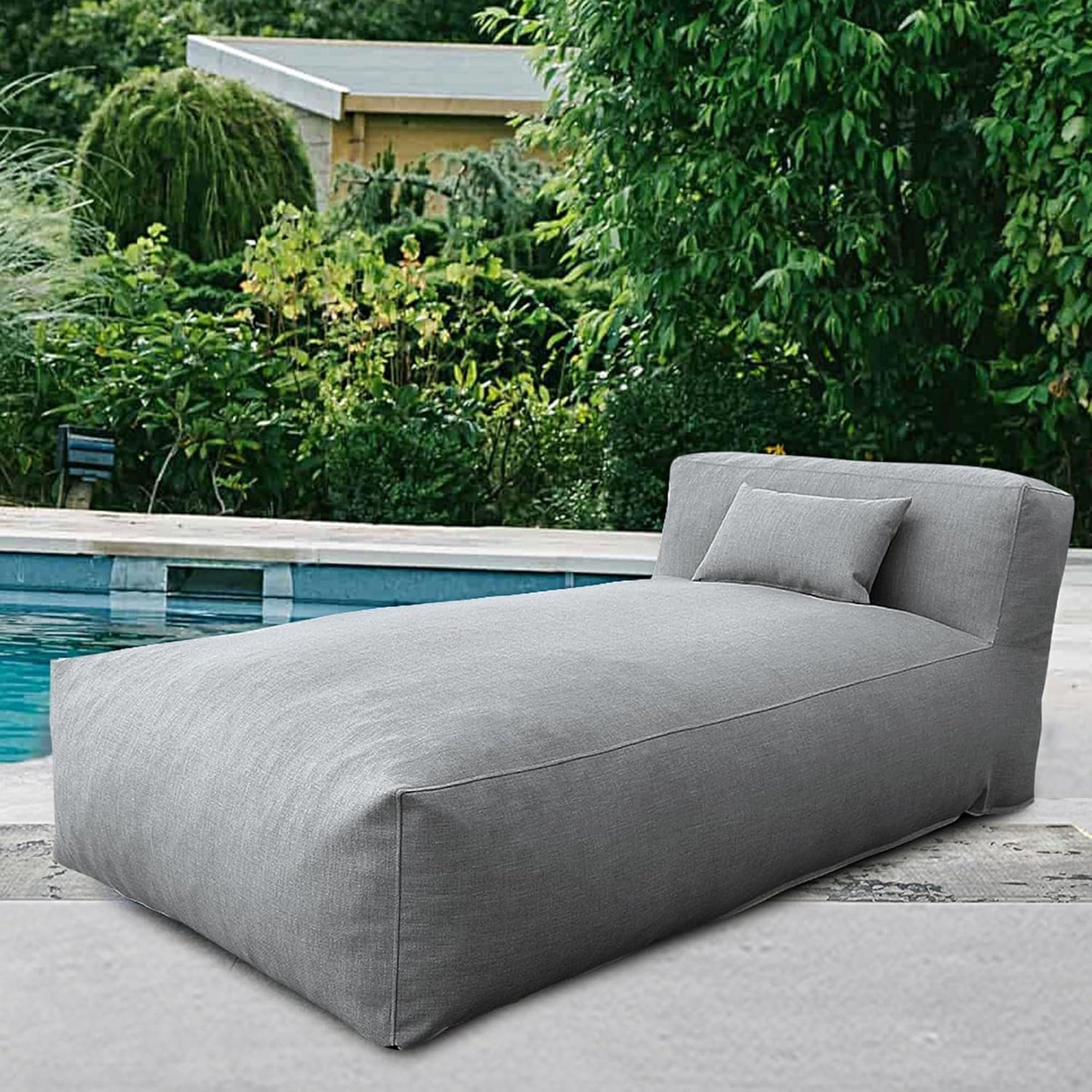 Outdoor Bean Bag Lounger Chair, Big Comfy Outdoor Daybed for Sunbathing and Tanning - Water-Resistant Patio Chaise and Pool Sun Lounger Furniture for Beach Deck (Dark Grey)