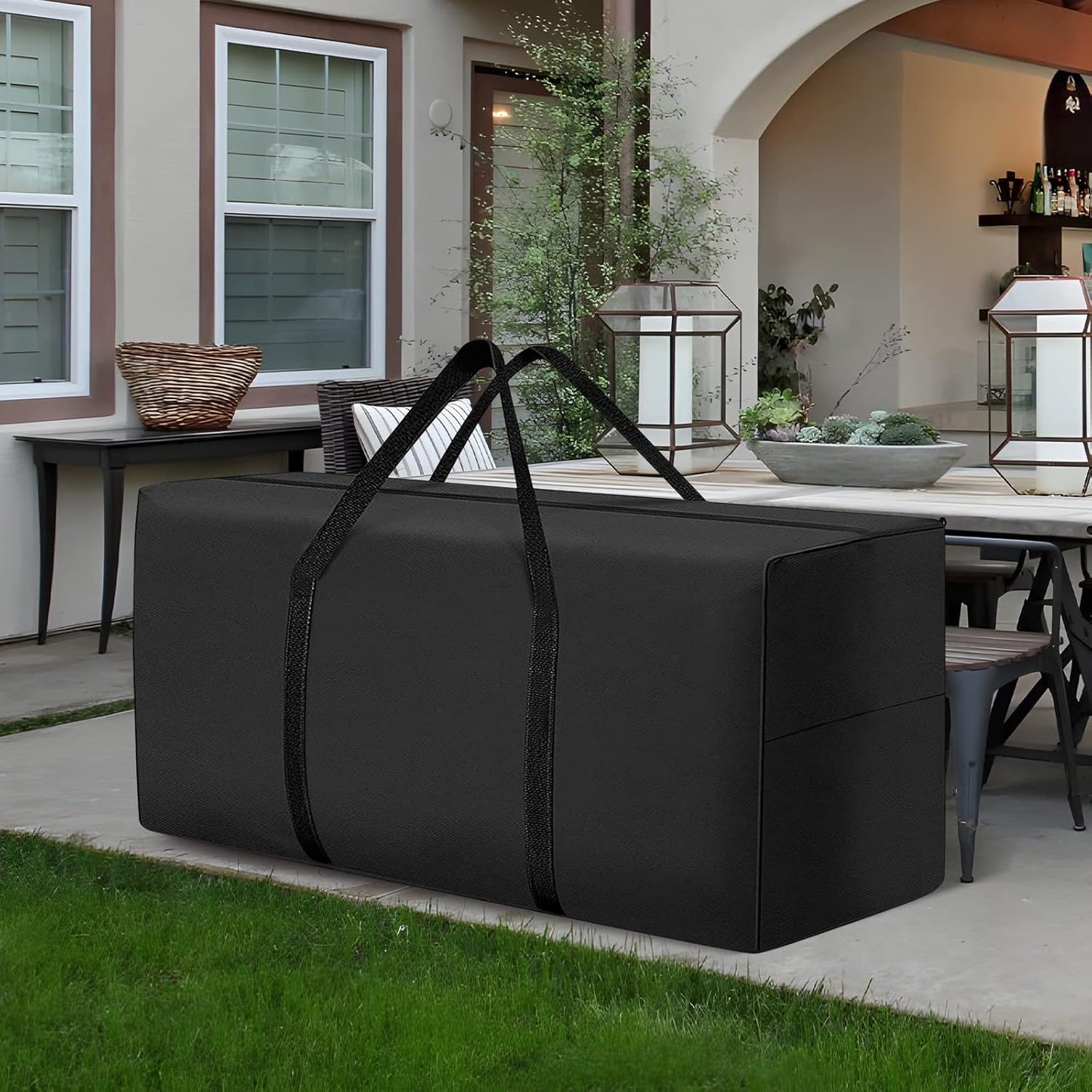 177 Gallon Outdoor Cushion Storage Bag 68 inch Extra Large Patio Furniture Cushion Storage Bag Waterproof Garden Cushion Storage Covers with Zipper and Handles Black (2 Pack, 68"L x 30"W x 20"H)
