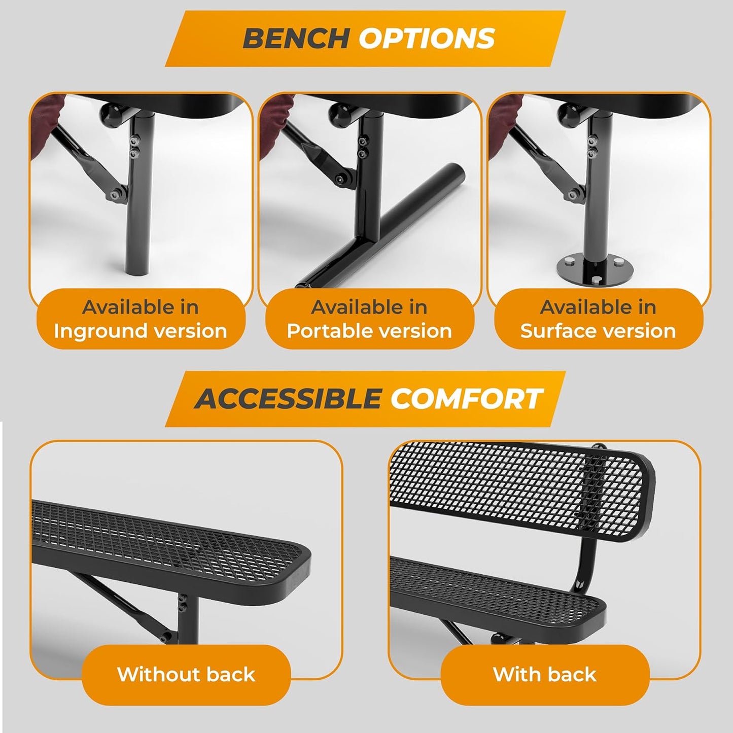 Heavy-Duty Outdoor Metal Bench, Thermoplastic-Coated, Surface, Weatherproof, Commercial-Grade for Parks, Gardens, Patios, Stores & More (8 Ft - Surface with Back, Green)