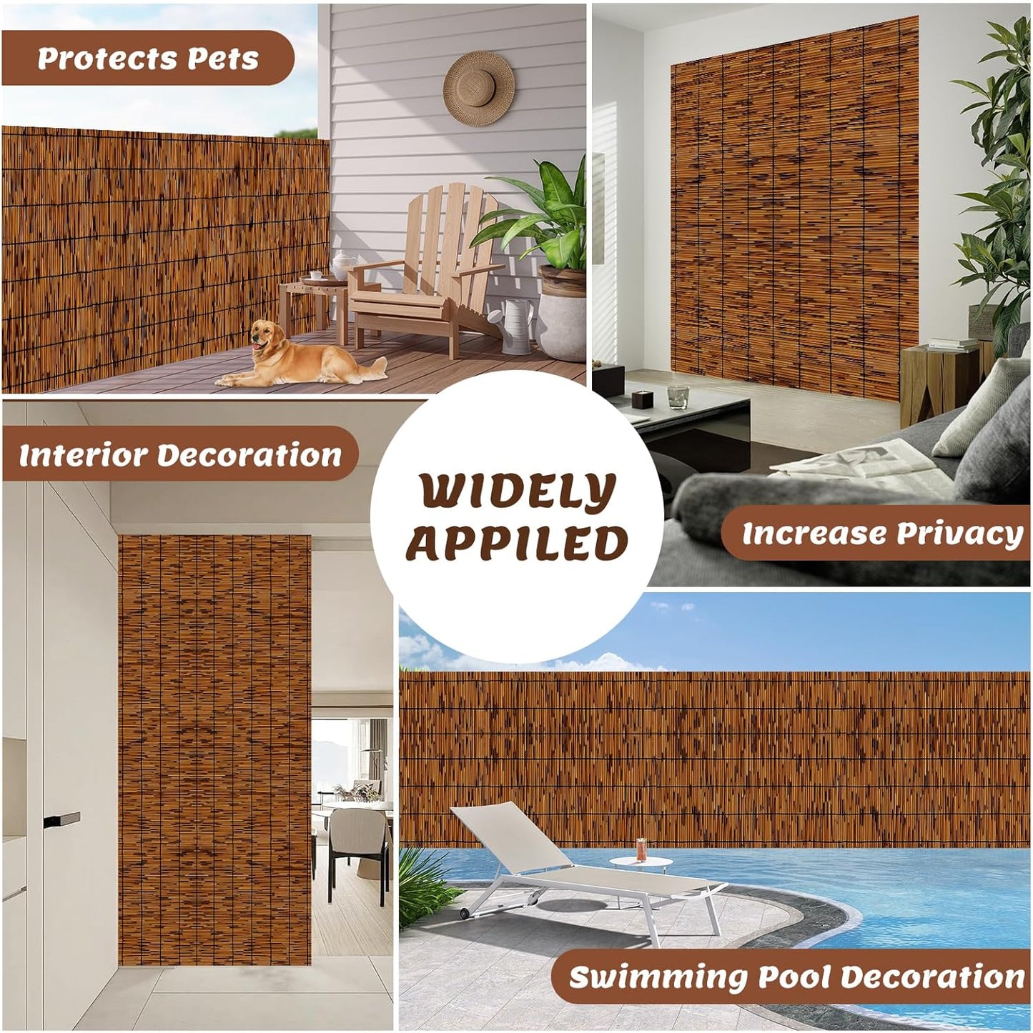 Natural Bamboo Reed Fence, 6FT x 16.4FT,Bamboo Fence Rolls 6 Feet High Outdoor for Garden, Decorative Fence for Outdoor Privacy Screening, Sun Blocking, Decorative Divider, Brown