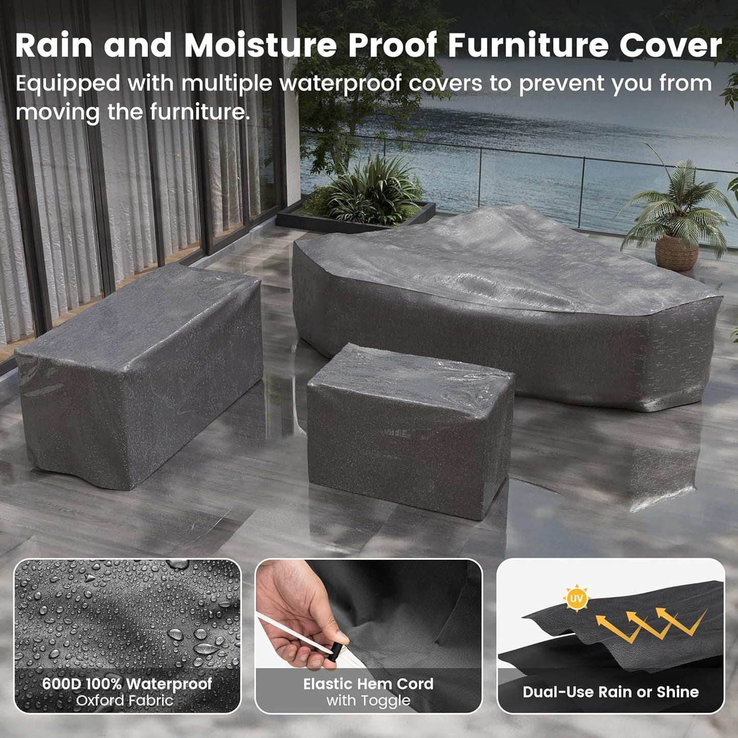 UDPATIO Patio Furniture Set with Fire Pit Table, 8 Inch Armrest Outdoor Sectional Sofa, 9 Piece Wicker Outdoor Furniture Conversation Sets with Waterproof Cover for Backyard Deck(Grey/Black)