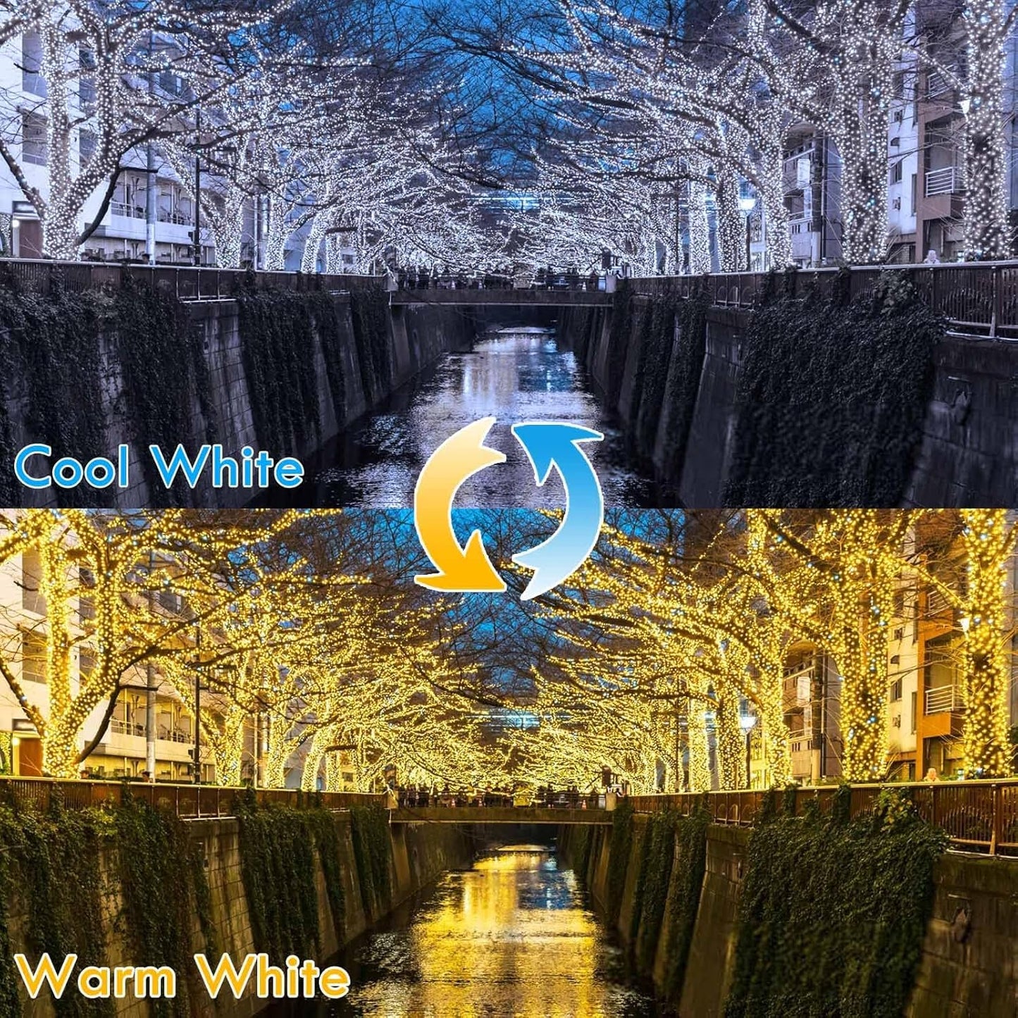 (Warm White ⇋ Cool White) Solar Christmas String Lights Outdoor, 2-Pack Total 80FT 200 LED Solar Twinkle Lights, Waterproof Copper Wire 8 Modes Solar Fairy Lights for Garden Tree Christmas Party Decor