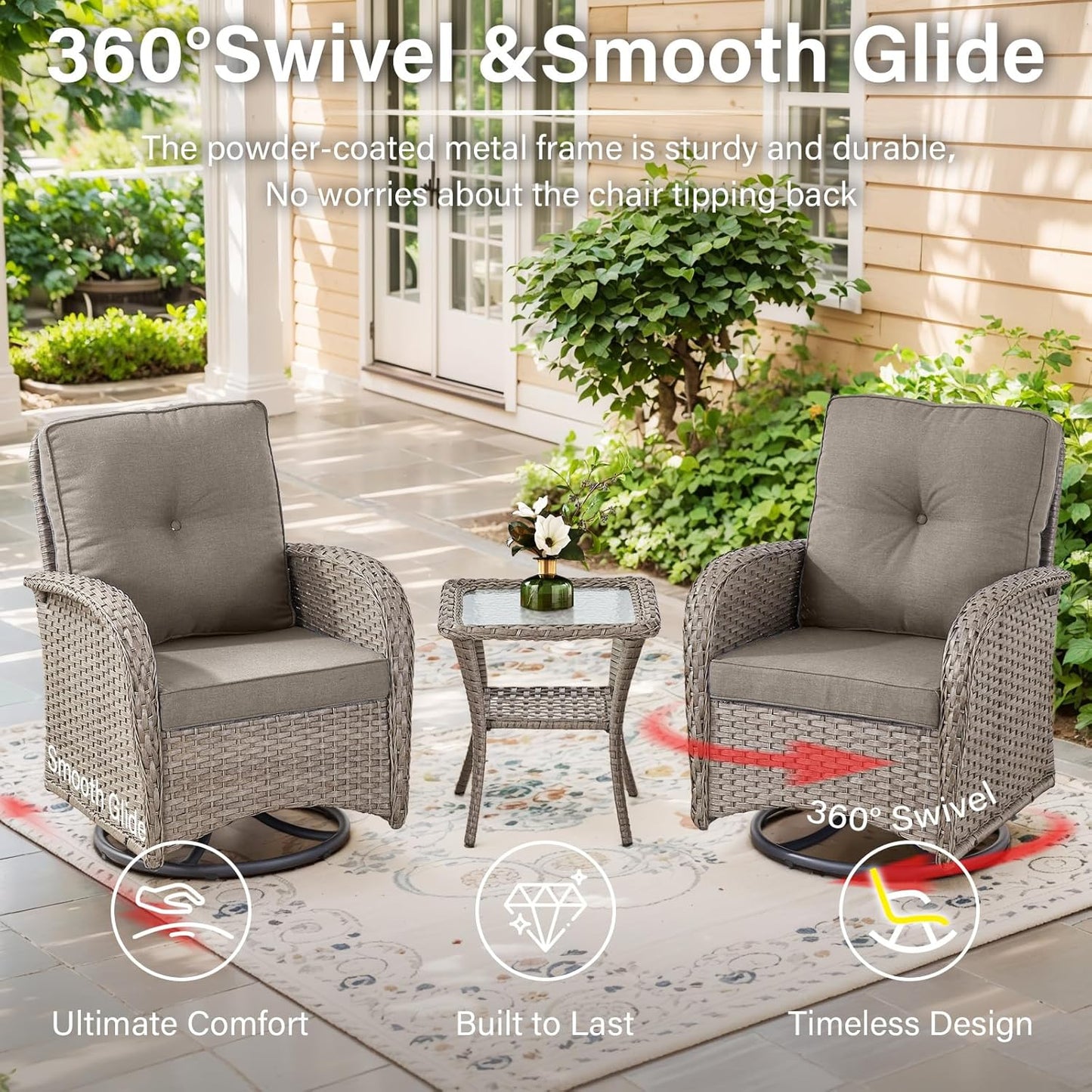 6 Pieces Wicker Patio Conversation Sets with Outdoor Swivel Rocker Chairs and Loveseat Glider Chair, All-Weather Rattan Furniture Set for Deck Patio Sunroom Backyard