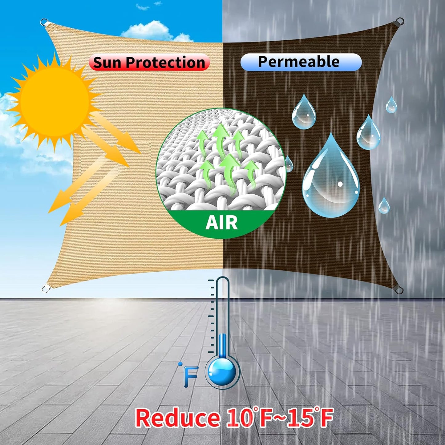 11' x 19' Beige Rectangle Sun Shade Sail SSP1212 Canopy Durable Fabric UV Block Awning,We Make Custom Orders