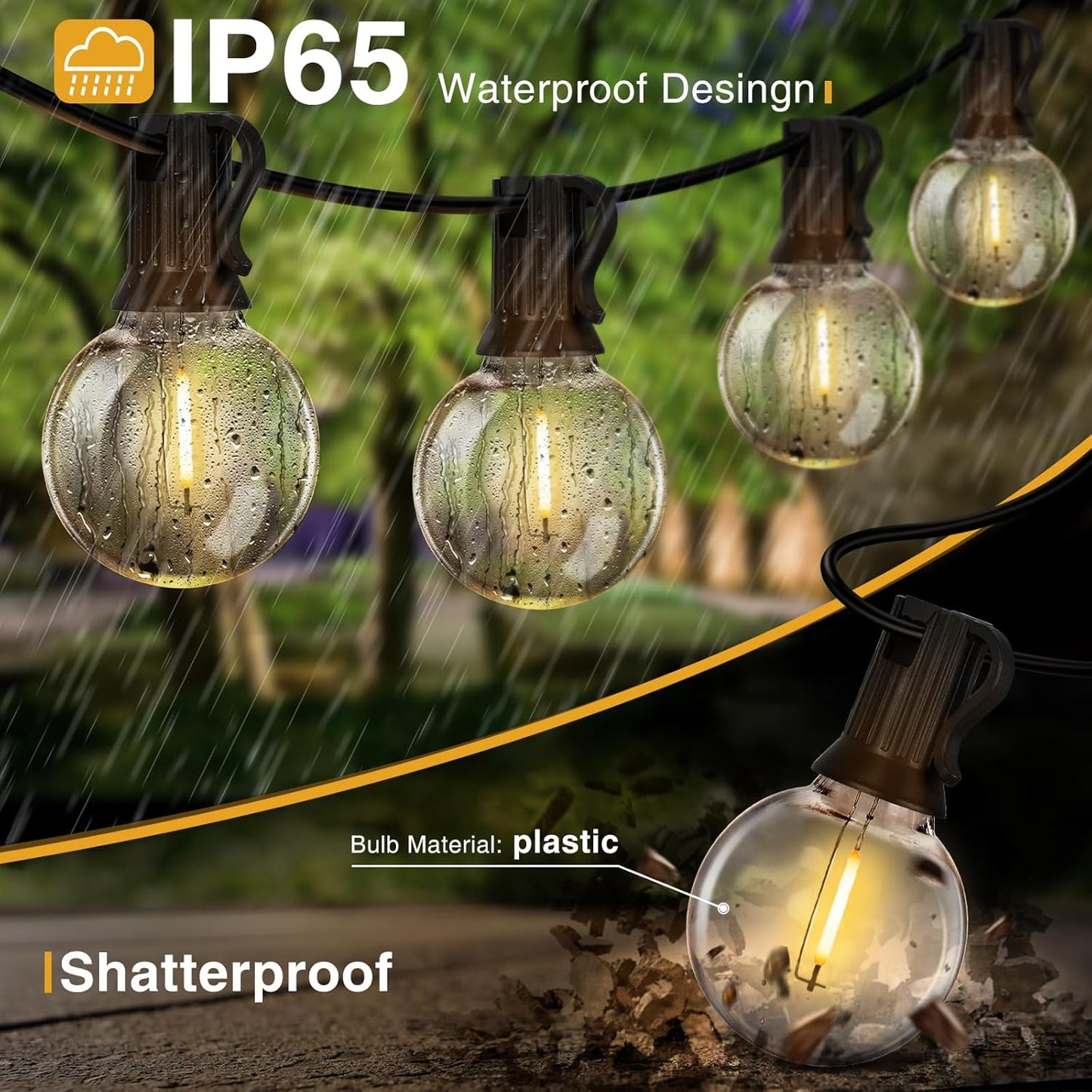 ZJOJO 50FT Outdoor String Lights, G40 Globe Outdoor Lights with 25 Shatterproof LED Bulbs (1 Spare), 2700K Hanging Waterproof Patio Light, Connectable String Lights for Outside Backyard Porch Party