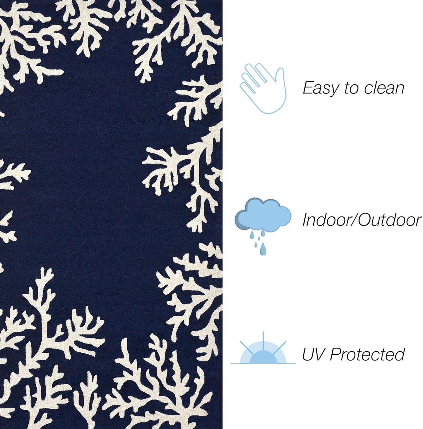 Liora Manne Capri Indoor/Outdoor Handmade Synthetic Blend Durable Area Rug - Traditional Border Coastal Beach Accent (Coral Border Navy) (2' x 8')