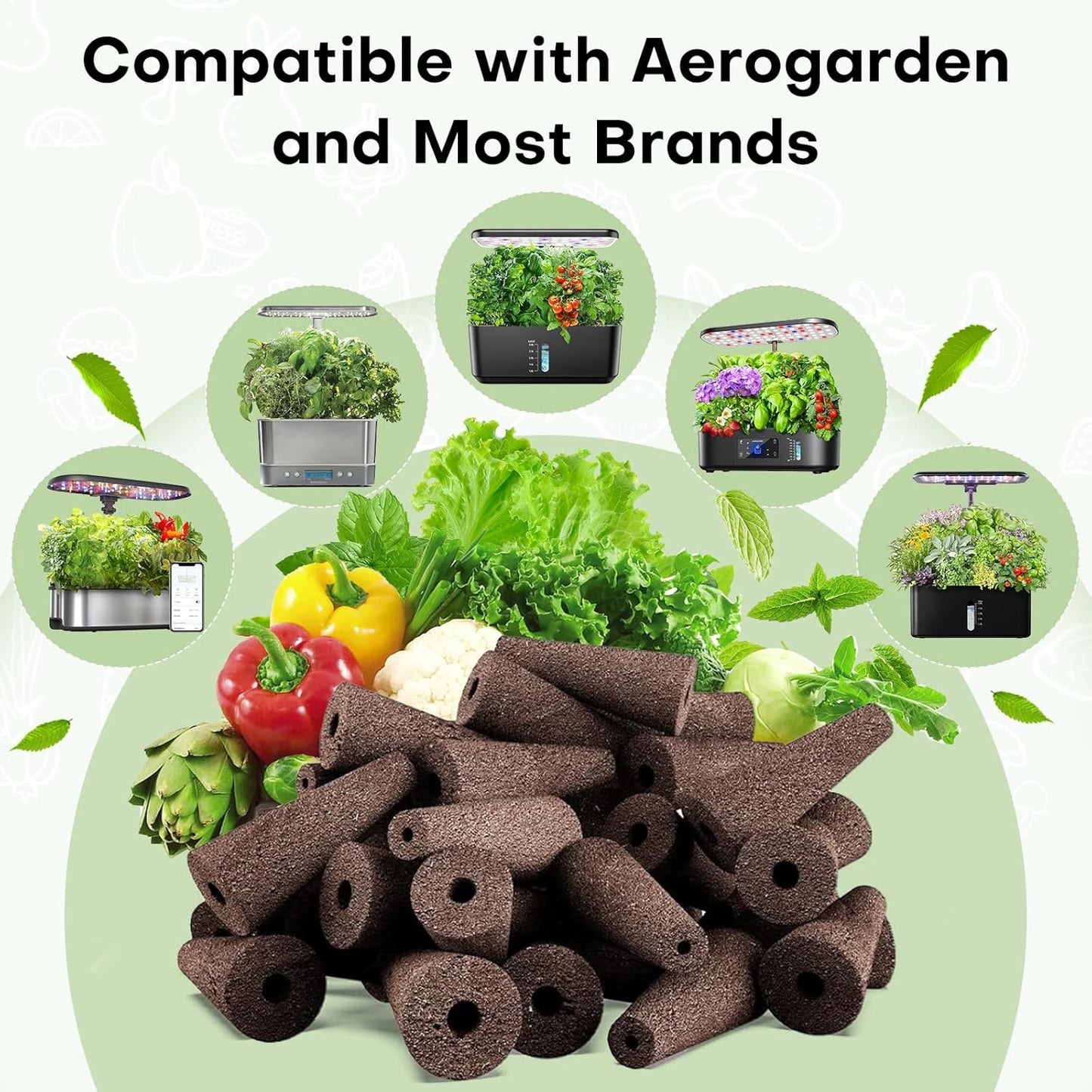 Ahopegarden 120pcs Hydroponic Pods Kit: Compatible with AeroGarden Herb Kits with 120 Grow Sponges; 120 Pods Lable, Highly Breathable - Indoor Garden Kit Supplies for Most Brands