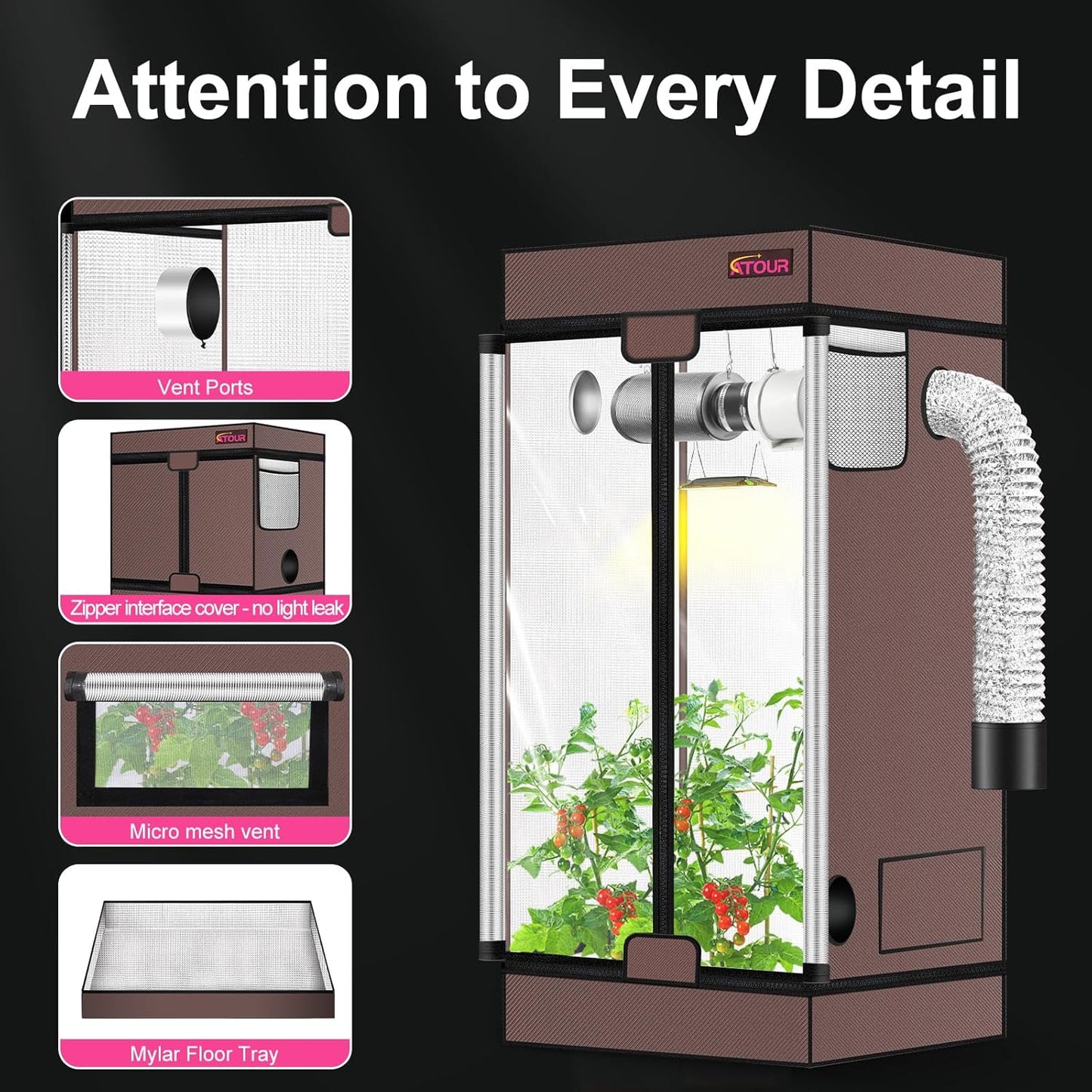 ATOUR 4x2 Grow Tent, 48"x24"x60''High Reflective Mylar 1680D Hydroponic Grow Tents, Waterproof Grow Tent with Double Cleart Observation Door and Floor Tray, for Indoor Plant Growing