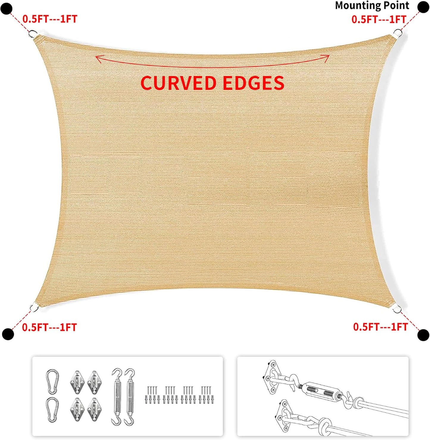13' x 13' Beige Square Sun Shade Sail SSP1212 Canopy Durable Fabric UV Block Awning,We Make Custom Orders