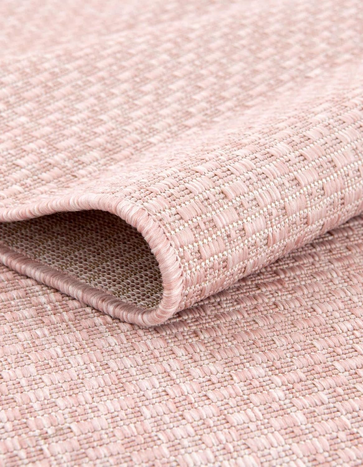Unique Loom Collection Casual Transitional Solid Heathered Indoor/Outdoor Flatweave Area Rug (2' Round, Whisper Pink/Ivory)