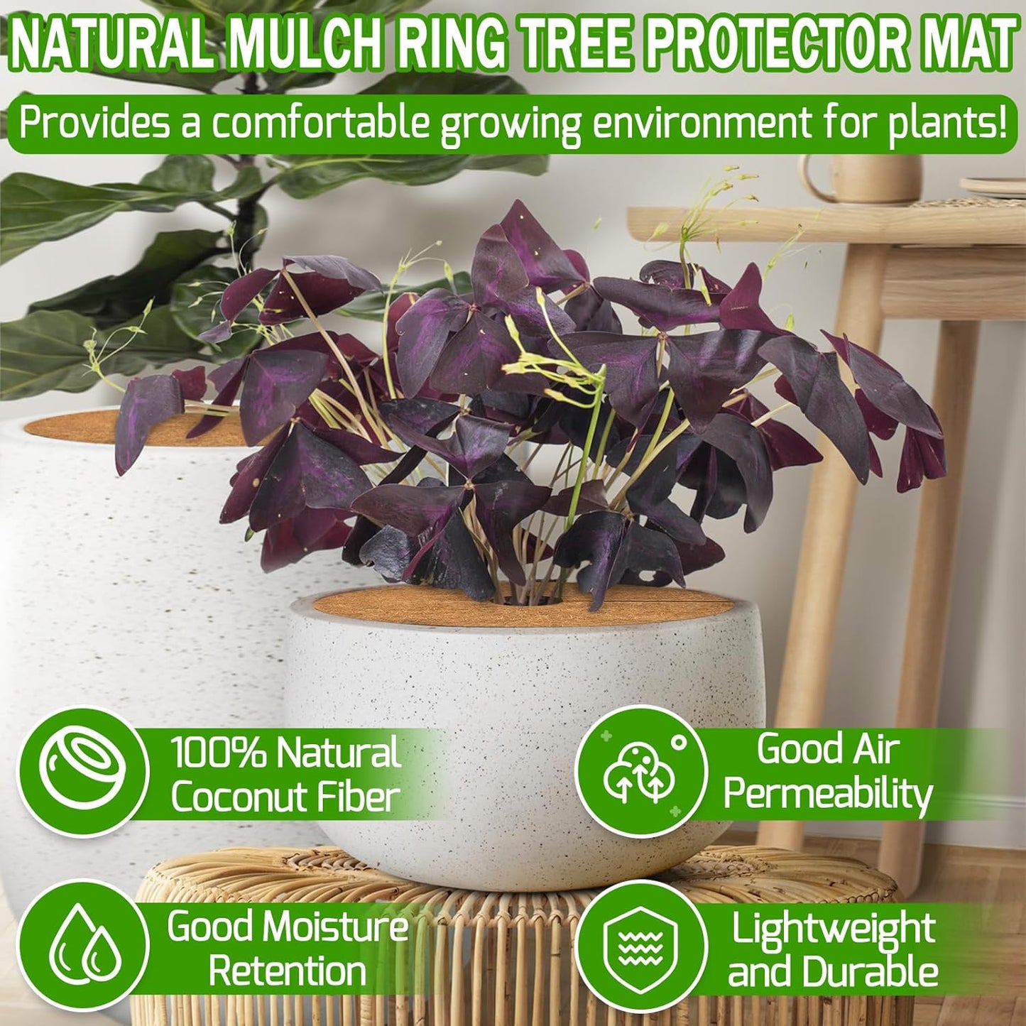 ZeeDix 10 Pack 14 Inch Coconut Fiber Mulch Ring, 100% Natural Coco Coir Tree Ring Mulch Mat Plant Protector Mat, Coconut Coir Discs Plant Pot Soil Cover for Indoor Outdoor Plants, Garden Decoration