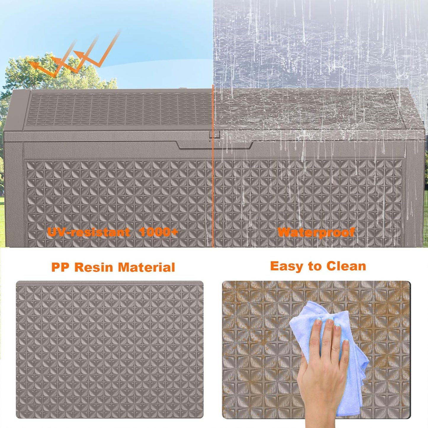 100 Gallon Outdoor Storage Box - Deck Box Waterproof Patio Furniture, Garden Tools, Cushions, Pool Accessories Outside Storage Resin Box