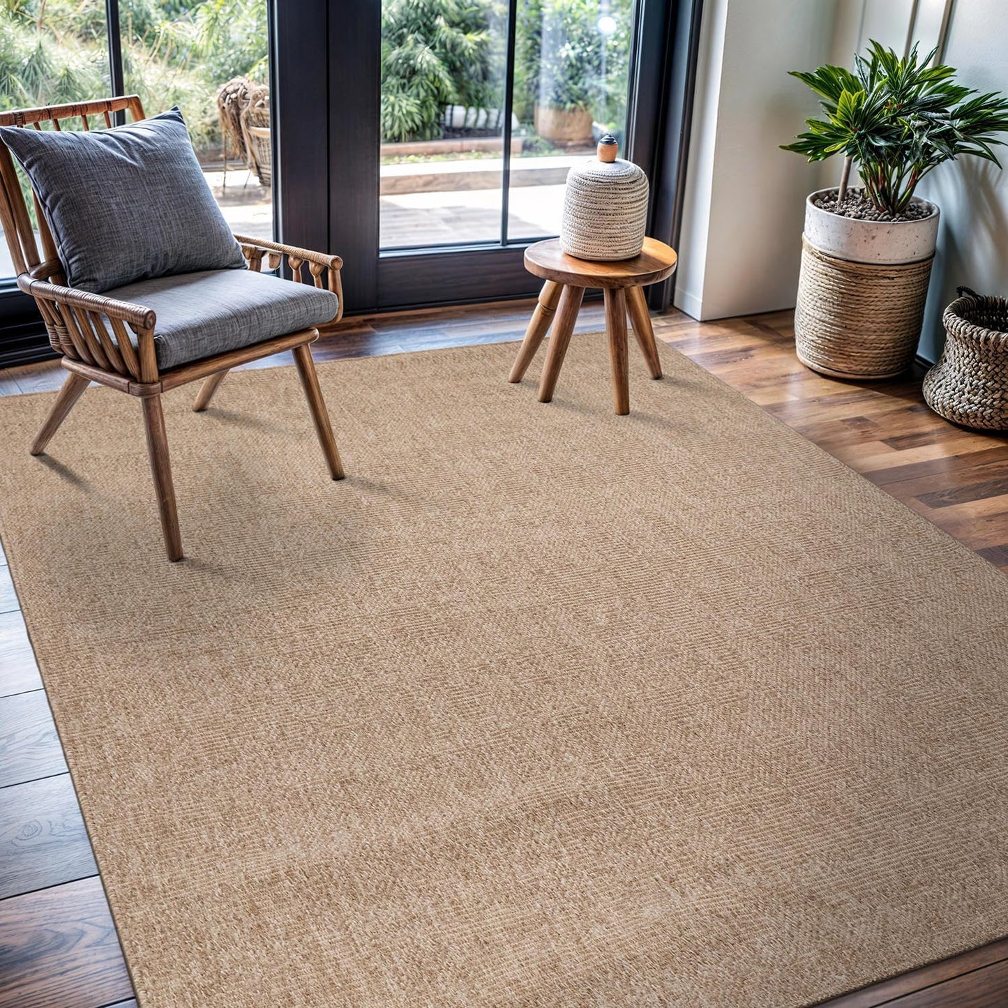 CAMILSON Easy Jute Rug 4x6, Indoor Outdoor Natural Color Fiber Area Rugs for Living Room Patio and Kitchen Rug, Solid Boho Woven Design, Easy-Cleaning, Washable Outside Carpet Alfombras (4 x 6)