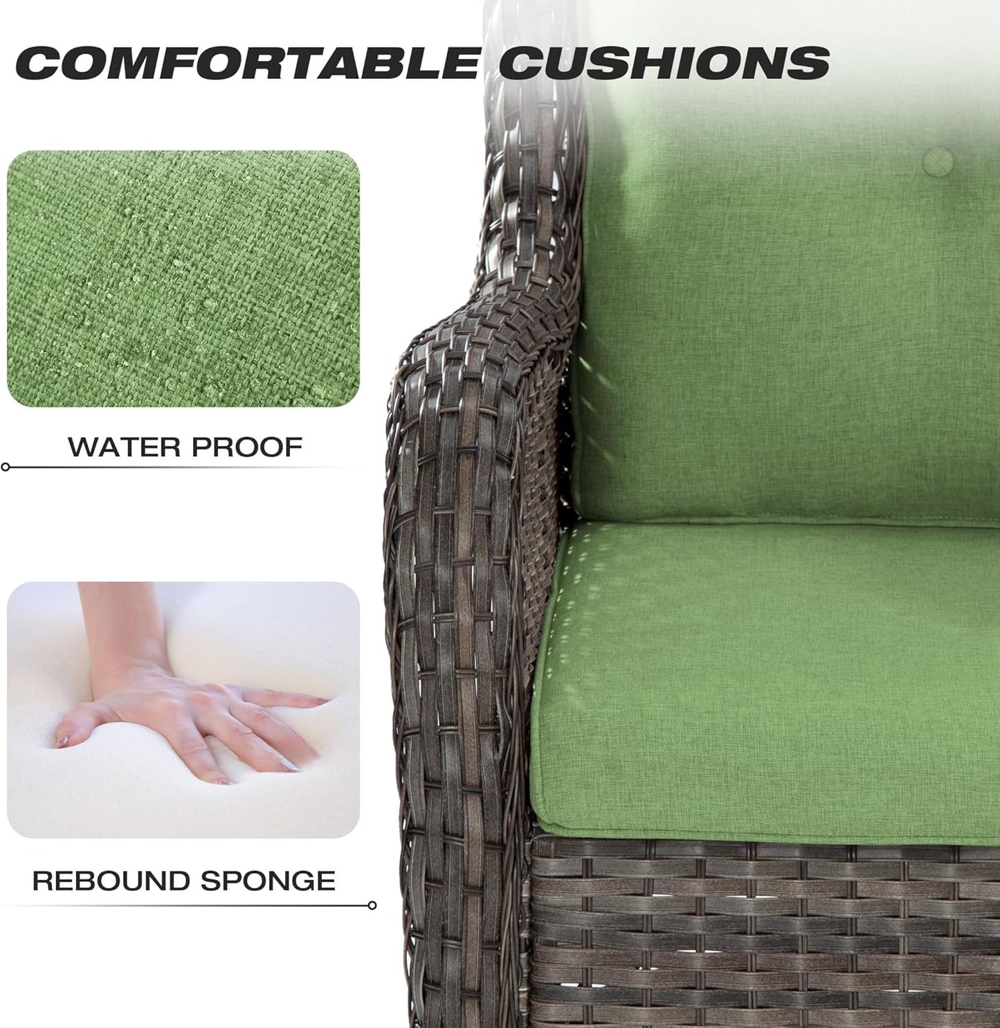 Joyside 4 Pieces Outdoor Patio Furniture Set Wicker Conversation Bistro Set 2 PE Wicker Patio with 2pcs Ottomans for Backyard, Porch, Balcony(Mixed Grey/Green)
