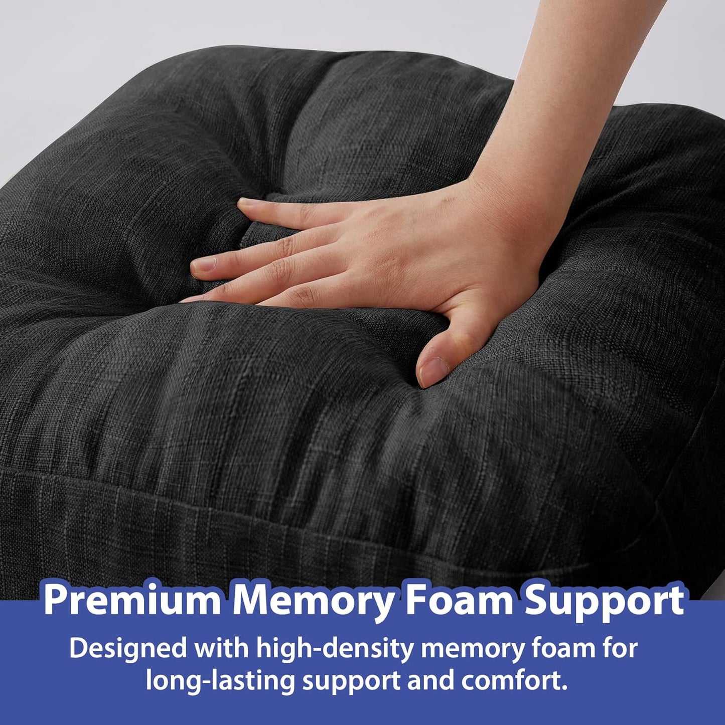 Chair Cushions, Foam Dining Chair Cushions, Tufted Indoor Chair Pads, 16.5” x 16.5” x 3.5”, Set of 2, Black