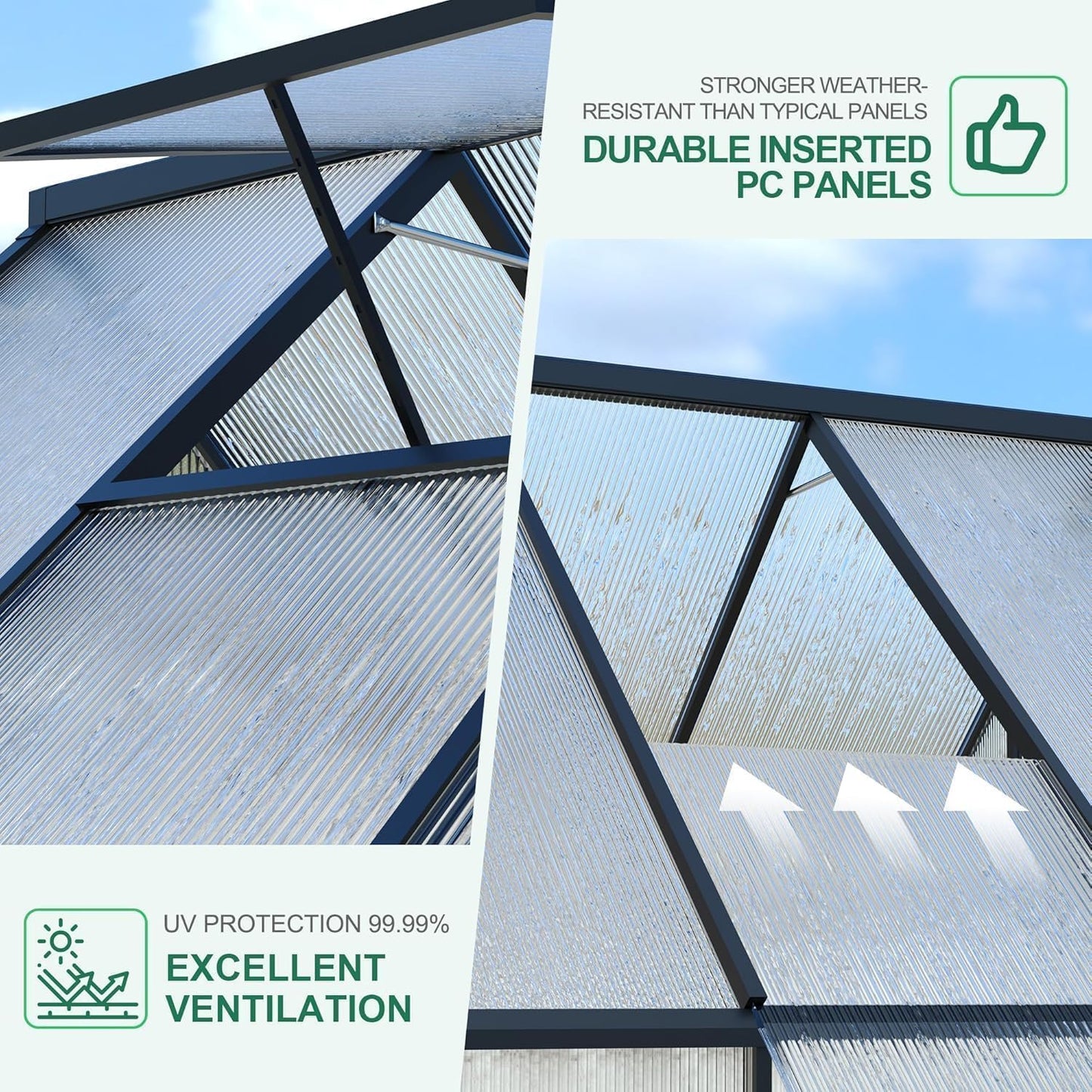 Greenhouse 8x14 FT Aluminum-Framed Heavy Duty Polycarbonate with Quick Setup Structure and Roof Vent Large Enhanced Outdoors Green House Kit