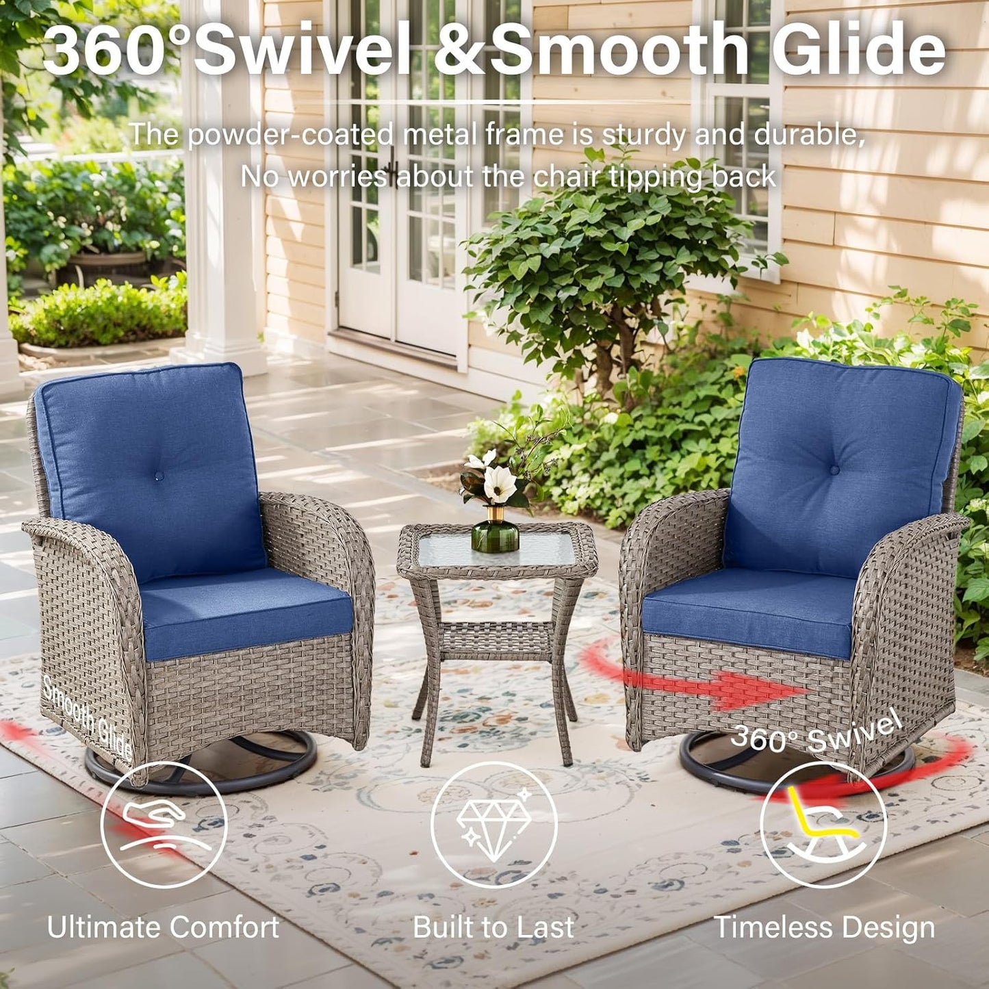 6 Pieces Wicker Patio Furniture Set - Swivel Rocker Outdoor Chairs with Outdoor Couch and Side Table, All-Weather Patio Conversation Set for Deck Sunroom Backyard