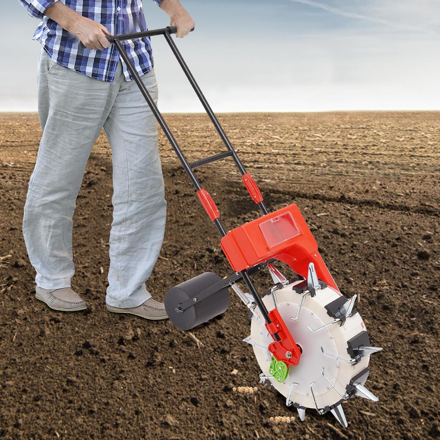 Hand-Pushed Roller Seeder, 10-Nozzles Garden Sowing Portable Multi Functional Precision Manual Seed Planter Conveyor Belt Sowing Tools for Growing Corn, Peanuts,Cotton, Mung Beans