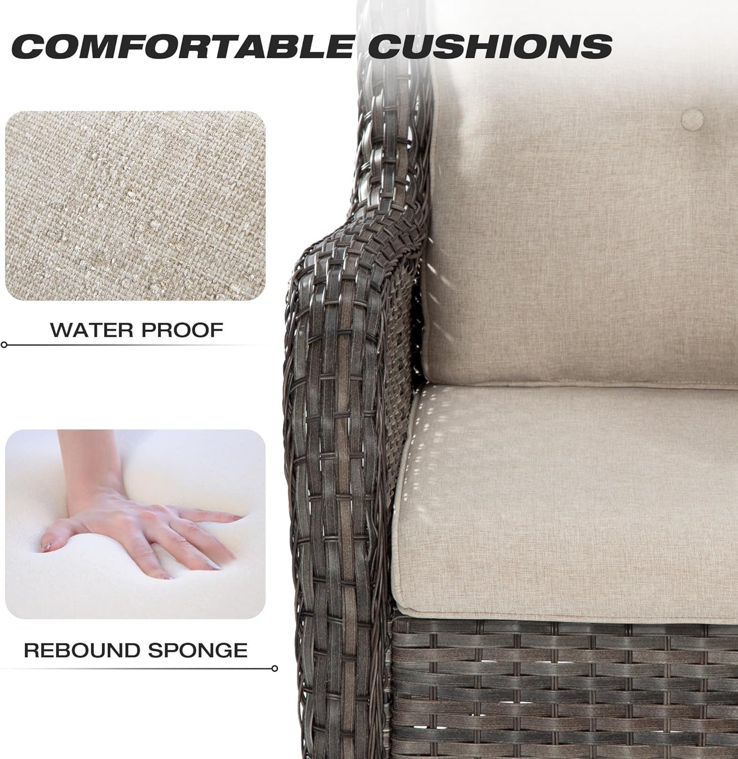 Joyside Patio Furniture Set 5-Piece Wicker Outdoor Furniture Conversational Set with 3-Seat Sofa, 2 Armchairs, 2 Ottoman Patio Rattan Wicker Sectional Sofa Set with Olefin Cushions(Mixed Grey/Beige)