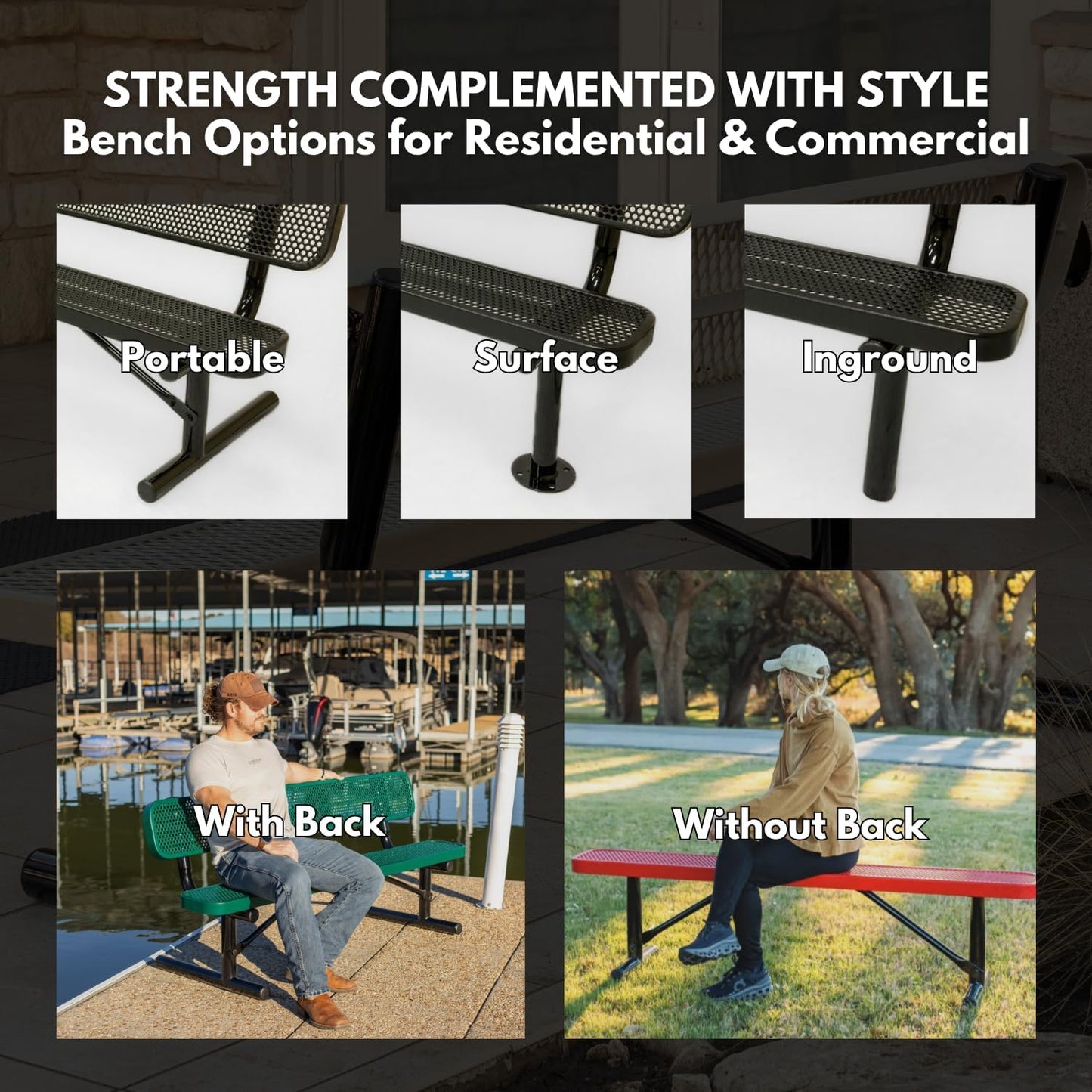 Heavy-Duty Outdoor Bench Thermoplastic Coated, Expanded Metal, Commercial-Grade Seating, Made in America (Portable Without Back, 8 Ft, Textured Copper)