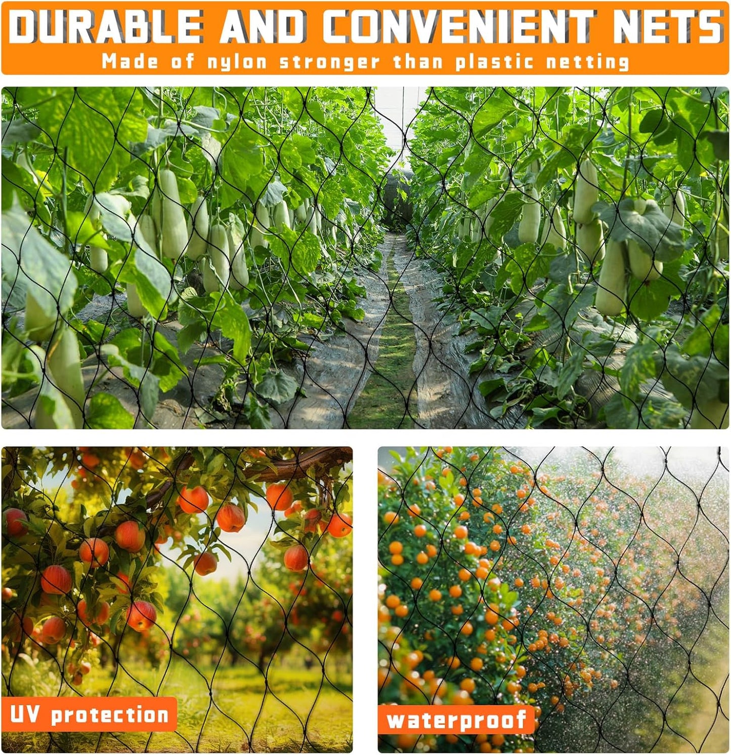 Bird Netting for Garden Heavy Duty Nylon Mesh Garden Netting for Garden Protection Bird Fence Plant Netting Protection Against Birds, Deer, Squirrels and Other Animals (7x100FT)