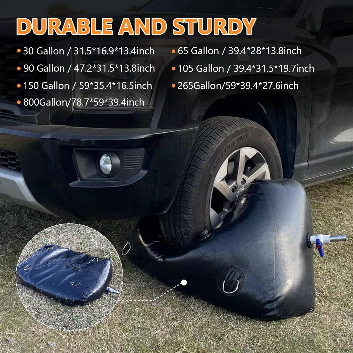 Water Tank, Water Storage Bladder, Portable Water Tank, Water Bladder Tank, Large Water Storage, Water Storage Containers for Camping, Garden, Emergency Water Storage Black