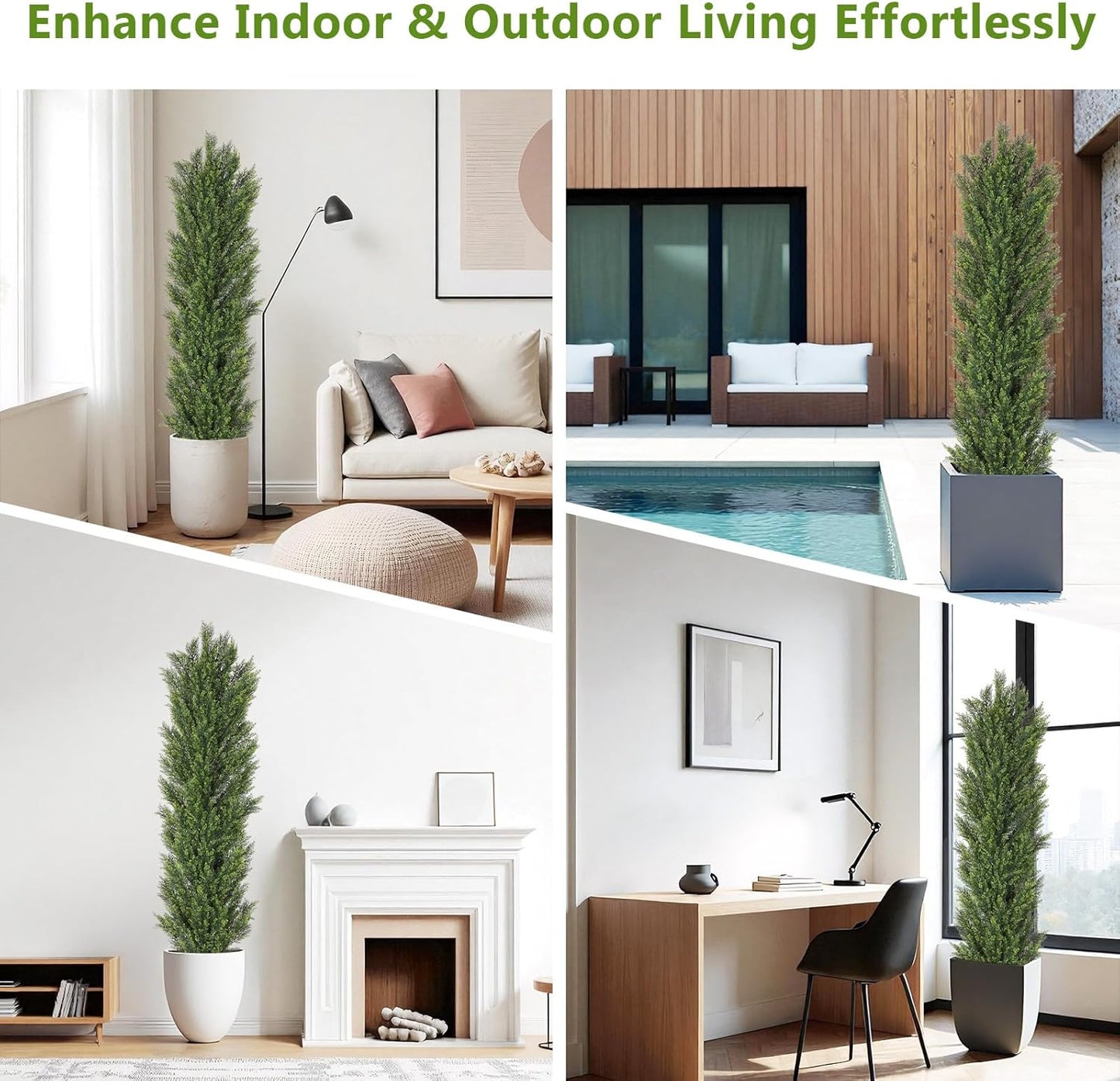 THE BLOOM TIMES 6ft Tall Topiary Trees Artificial Outdoor – UV Resistant Faux Cedar Pine Cypress Bushes and Shrubs, Fake Potted Plants for Front Porch Outside Planter Patio Decor, Set of 2 (6 Foot)