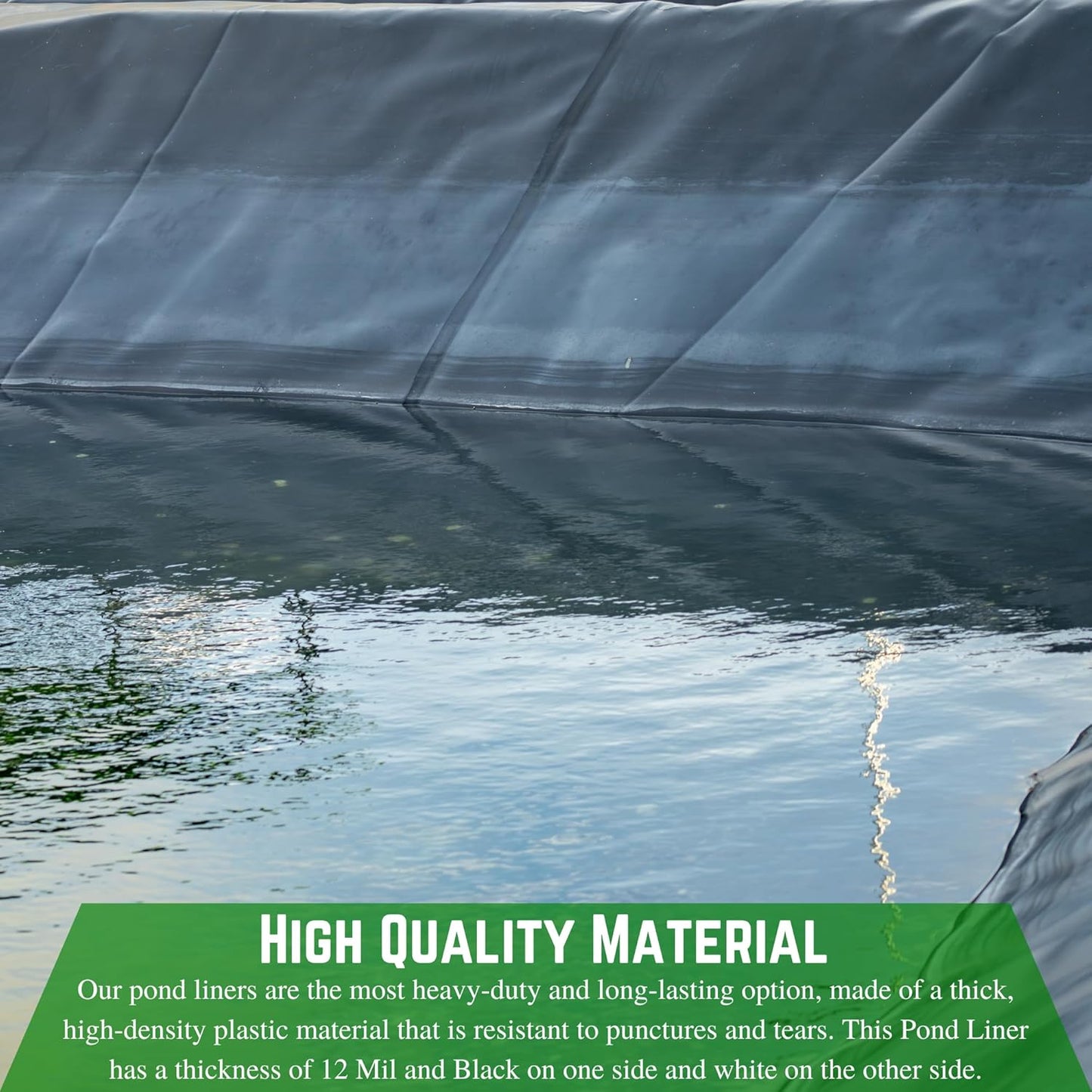 Farm Plastic Supply - 12 Mil String Reinforced Black/White Pond Liner - 12 Mil Fish Pond HDPE Liner, Pond Liners for Outdoor Ponds, Koi Ponds, Garden Fountain, Containment Liner (6' x 75')