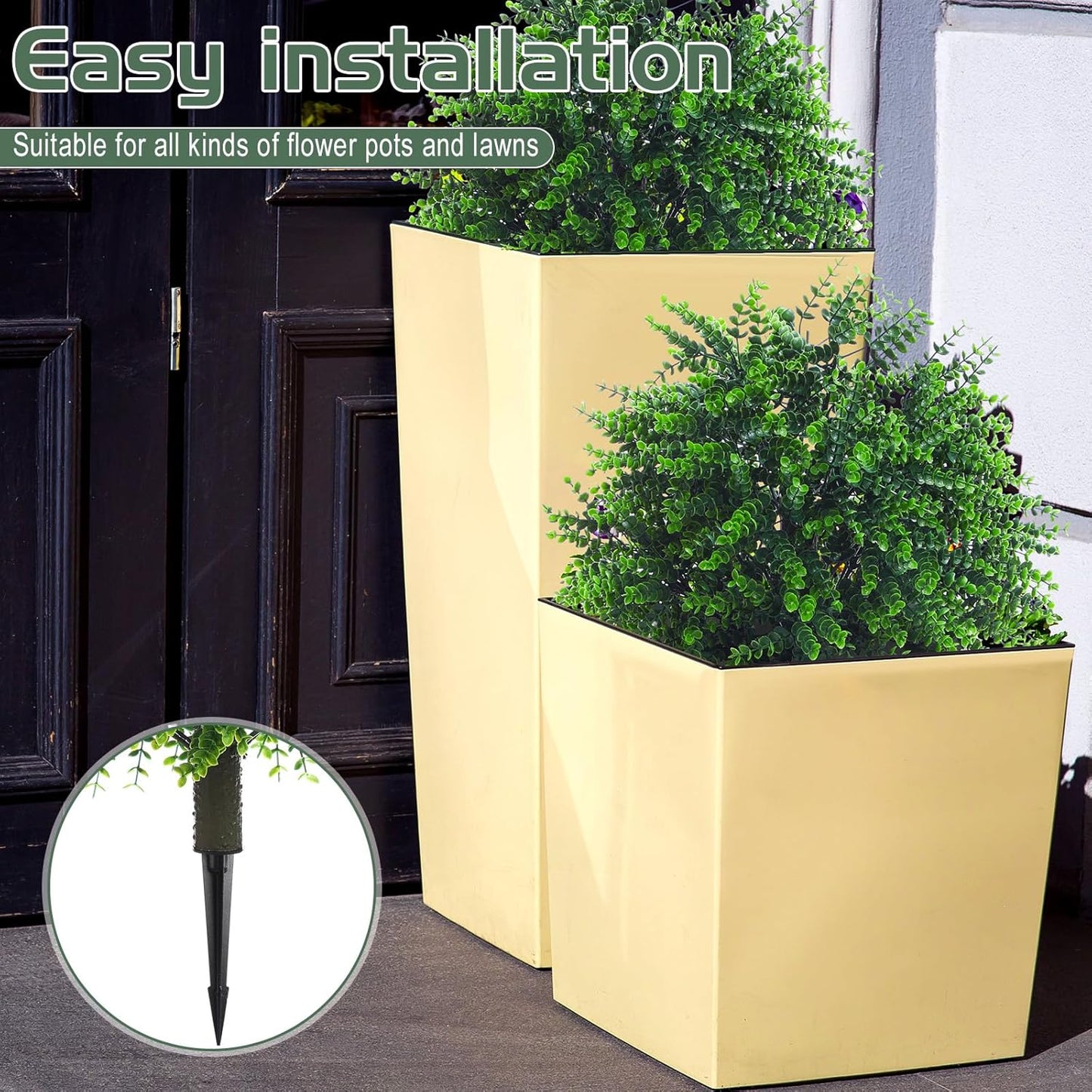 Yunlly 10 Pcs 18 Inch Artificial Boxwood Ball Topiary Tree Fake Outdoor Plants Bush, UV Resistance Faux Shrubs with Spike Realistic Greenery Potted for Indoor Garden Yard Porch Patio Decor (Green)