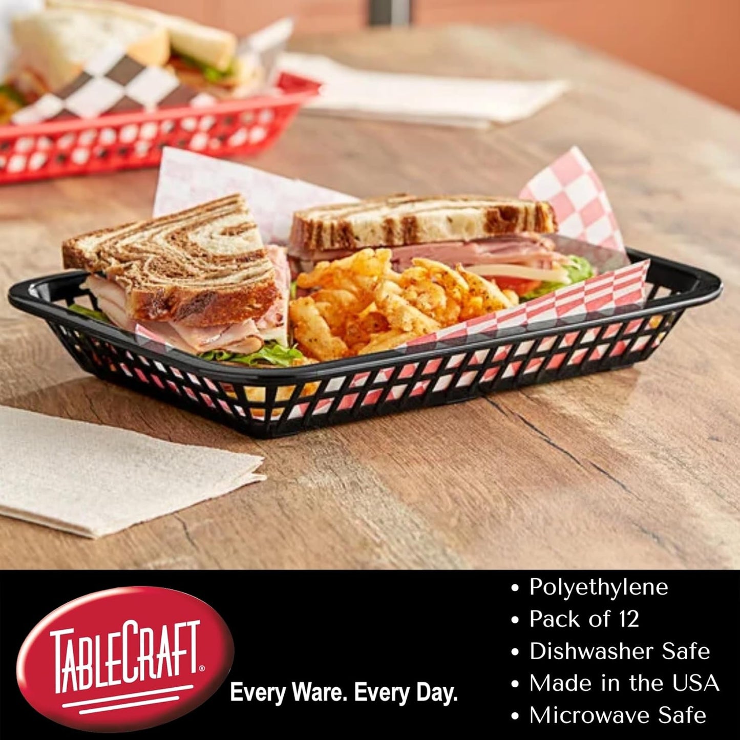 TableCraft C1074G Oval Cash and Carry Basket, Green, Stackable Plastic Food Baskets, 9.31" x 6.18" x 1.88", Pack of 12, Dishwasher Safe
