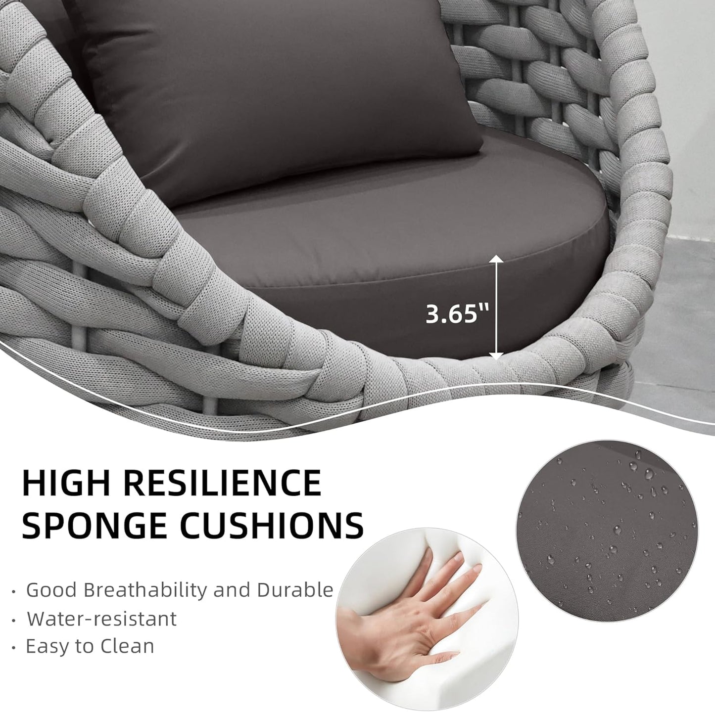 TWT Patio Sofa All-Weather Textilene Rope Balcony Furniture with Dark Grey Cushions & Pillows, Patio Couch Outdoor Patio Furniture Set for Patio, Balcony, Backyard, Deck, Poolside