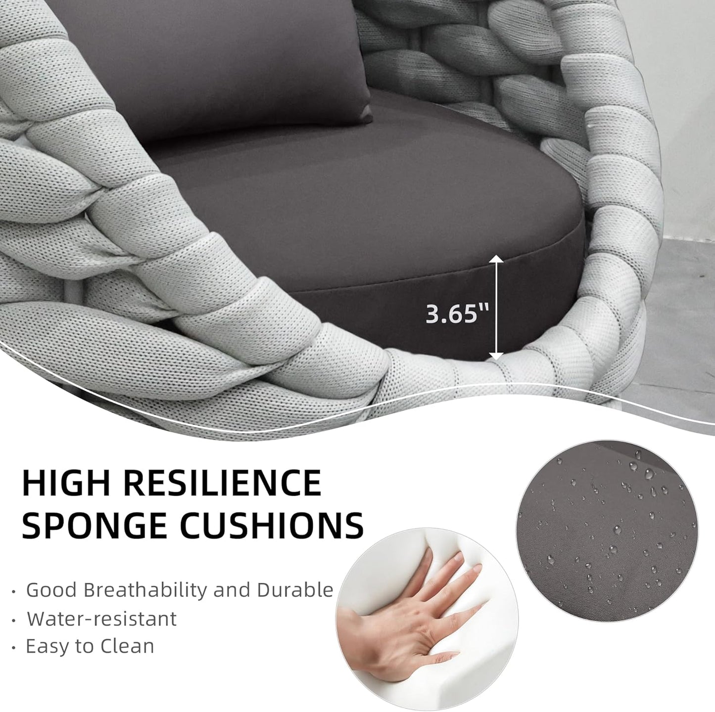 TWT 4 Pieces Patio Sofas All-Weather Rope Balcony Furniture with Dark Grey Cushions & Pillows, Patio Couch Outdoor Patio Furniture Set for Indoor, Balcony, Backyard, Poolside, Grey