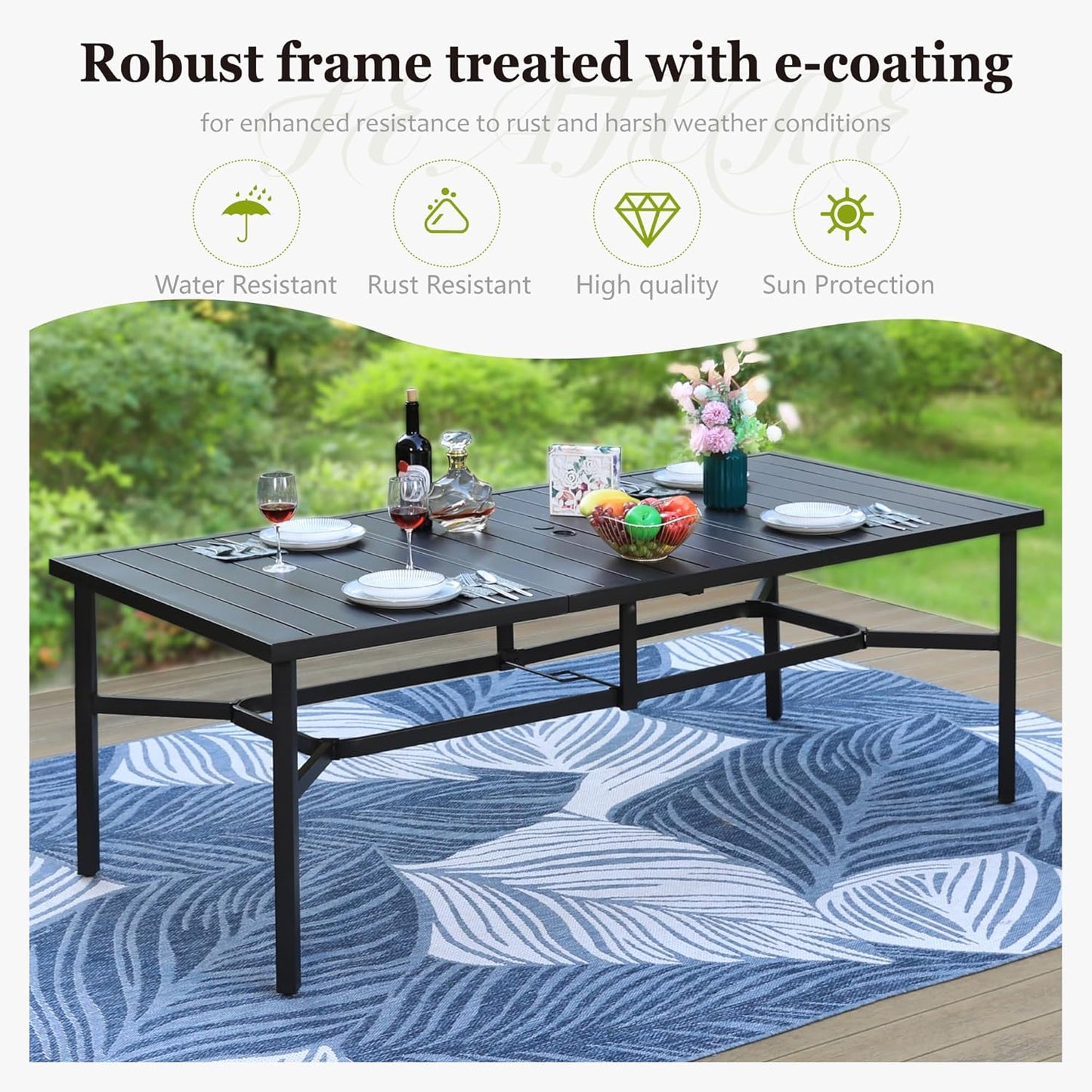 HERA'S HOUSE 9 Pieces Patio Dining Set, 8 x Brown Textilene Patio Chairs and 1 x 83 Large Rectangle Dining Table, Outdoor Furniture Set for Deck Garden Backyard Lawn Poolside