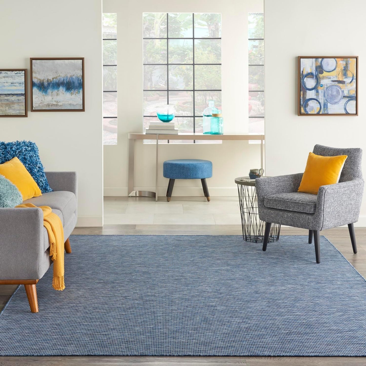 Nourison Positano Indoor-Outdoor Navy Blue 9' x 12' Area Rug, Easy Cleaning, Non Shedding, Bed Room, Living Room, Dining Room, Backyard, Deck, Patio (9x12)