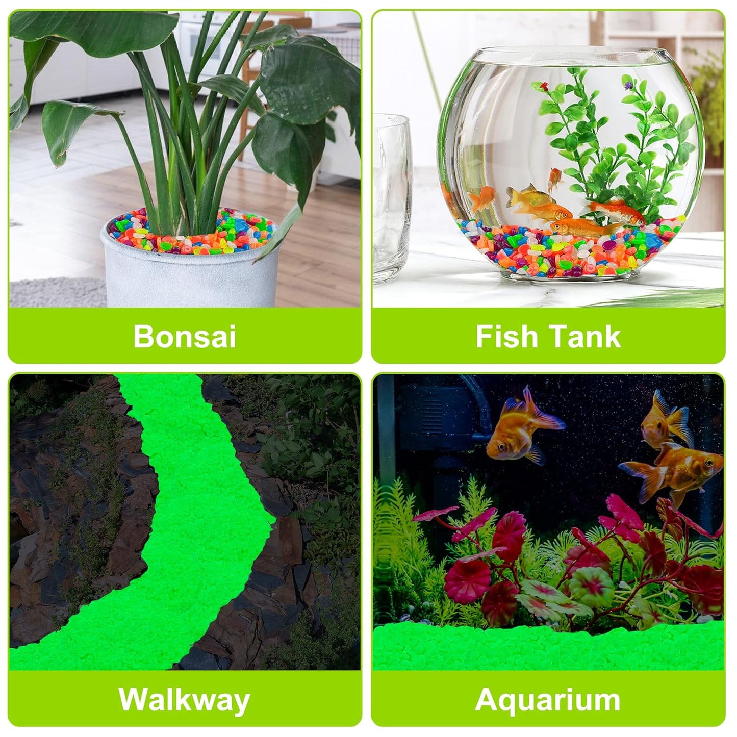 6000pcs 5-8mm Green Luminous Stones Glow in The Dark Garden Pebbles Stones Glow in The Dark Rocks Outdoor Glow Pebbles Aquarium Rocks for Garden Path Walkway Yard Fish Tank Plant Pots