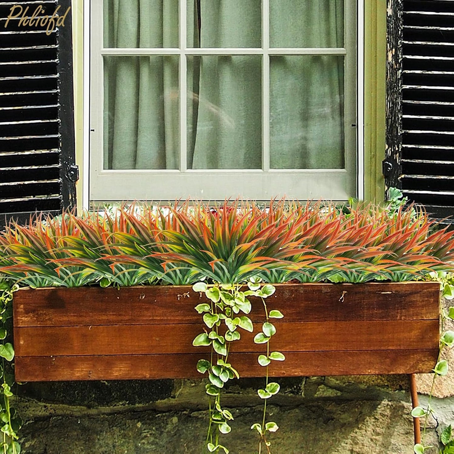 32Pcs Artificial Grass Fake Plants 17.3in Outdoor Plastic Plants UV Resistant Greenery Fake Grass for Home Window Garden Office Patio Hanging Planter Pathway Front Porch Décor Red