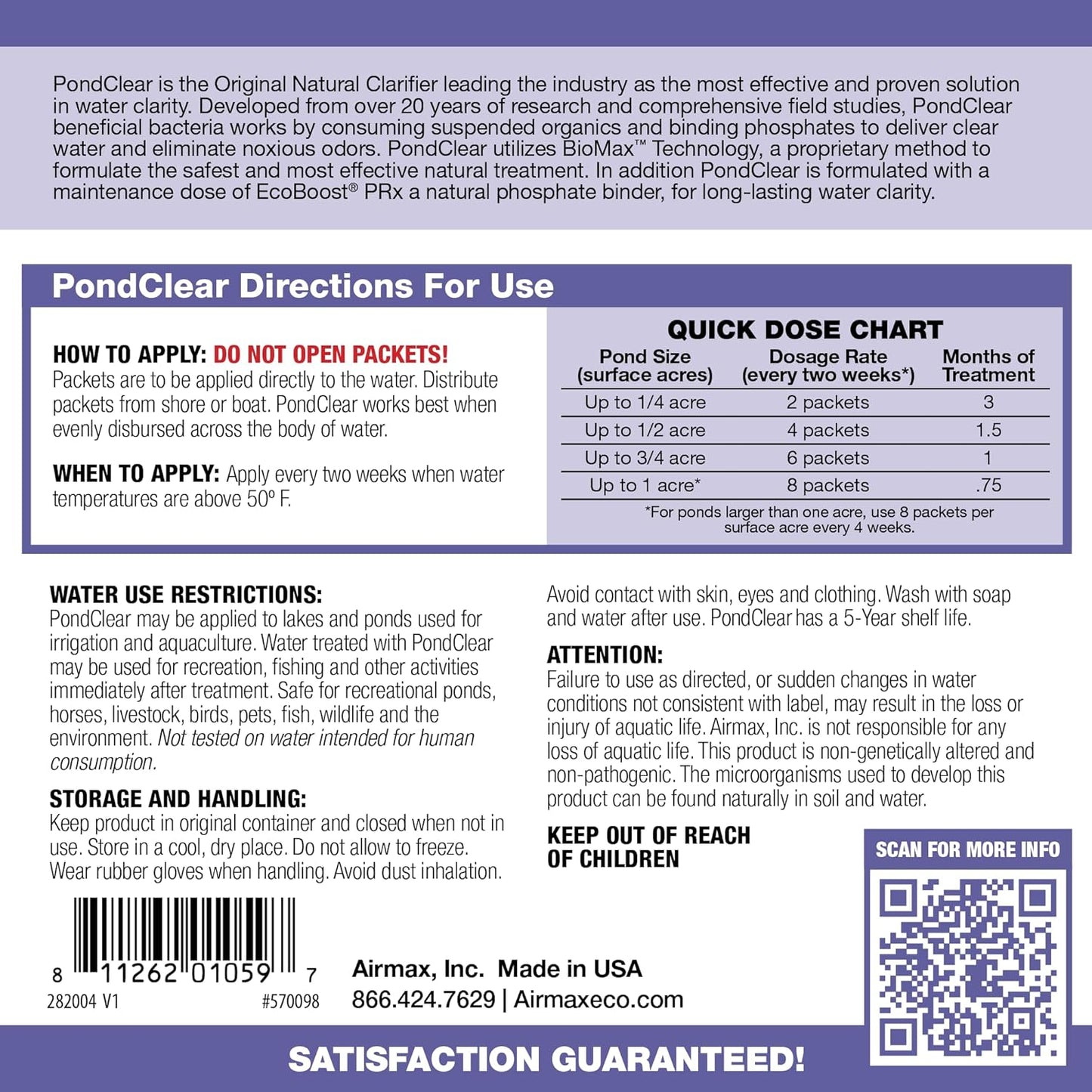 Airmax PondClear Packets, Beneficial Bacteria & Enzyme Clarifier Treatment with Ecoboost PRx, Clear & Clean Pond & Lake Water, Safe for Fish, 24 Count