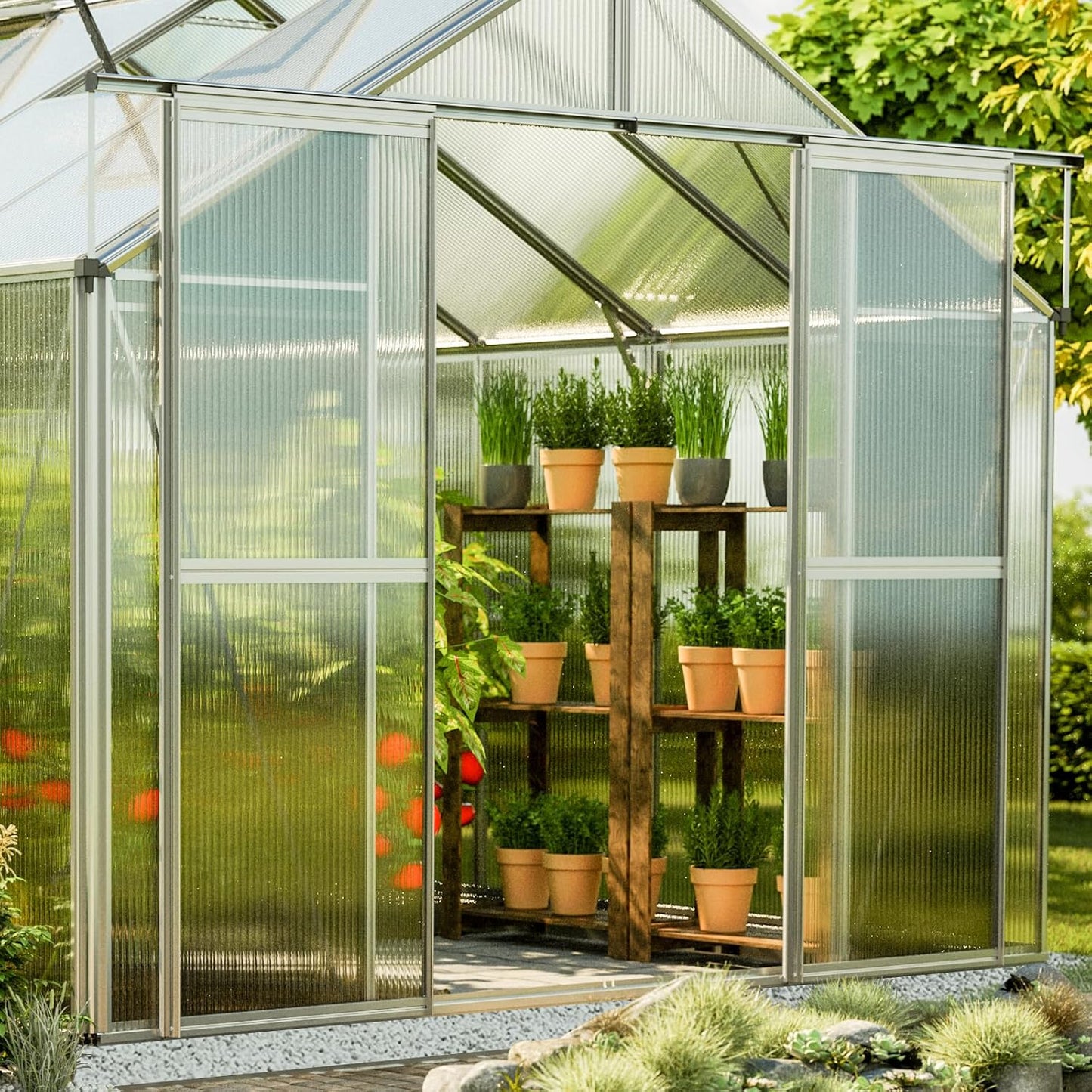 Greenhouse Topas 4 Aluminum Frame 7.4 x 8.5 ft with Approx. 6 mm Polycarbonate Panels