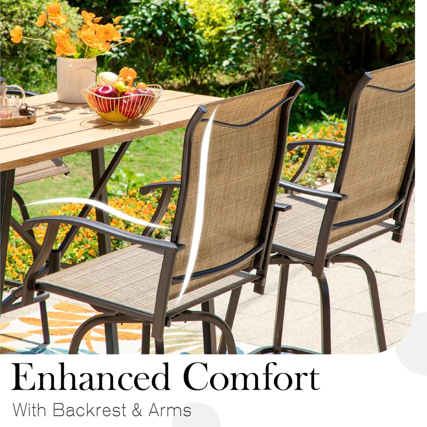Sophia & William Outdoor Bar Set, Patio Bar Table and Chairs Set, Bar Height Patio Set - 4 x Swivel Bar Chairs(Brown), 1 x Rectangular Bar Table(Wood-Like)