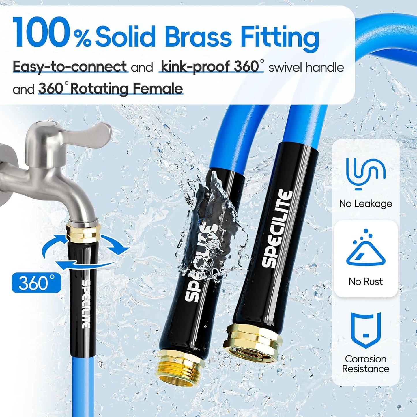 Hot/Cold Garden Water Hose 150 ftx 3/4 in, -50℉ To 190℉, Heavy Duty, Flexible, Burst 605 Psi, Lightweigh, Upgraded Rubber Pipe with 3/4" Brass Fittings For Backyard, Outdoor, Farm, Blue